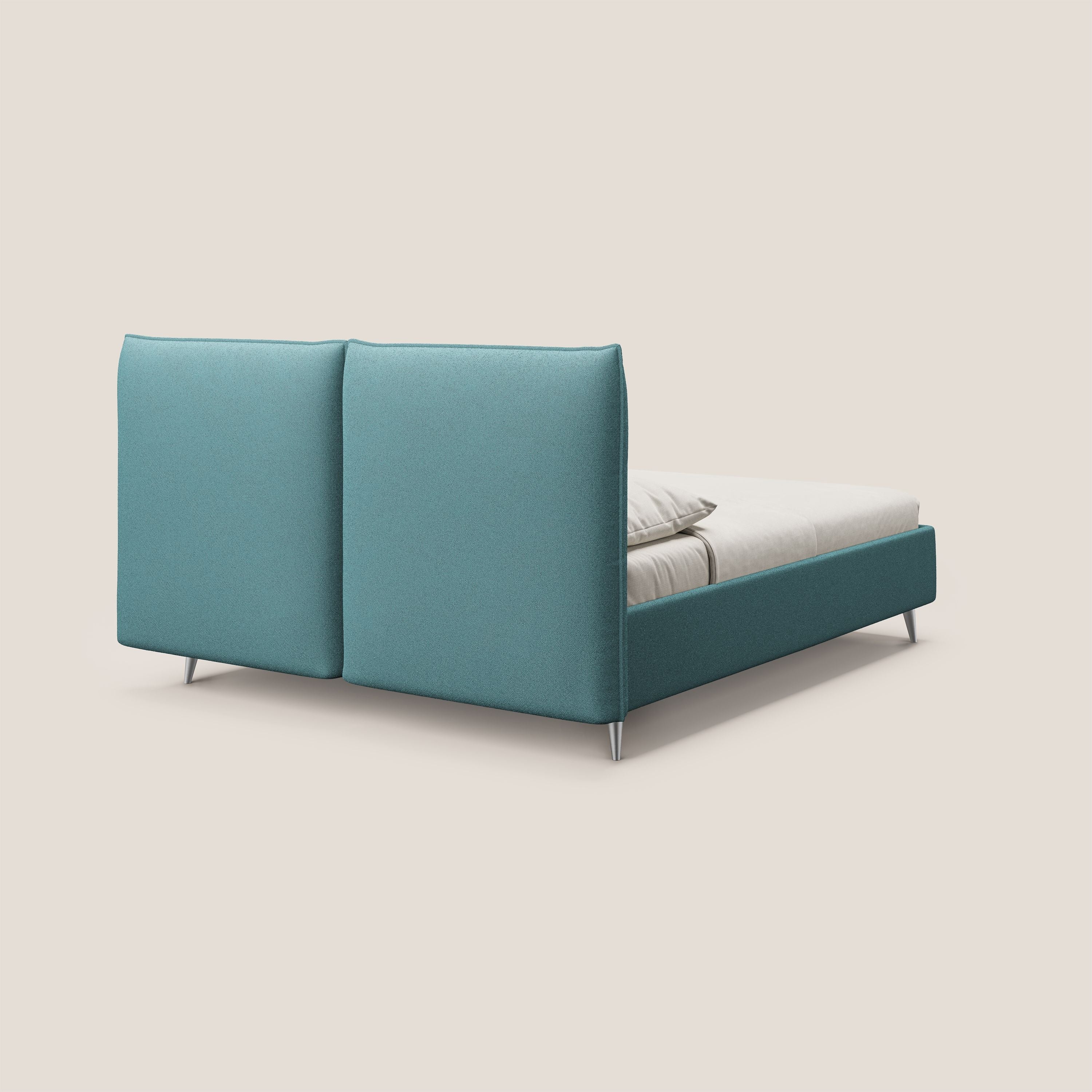 Adone letto imbottito contenitore a doppia pannellatura in bouclet impermeabile T07 azzurro - divani.store