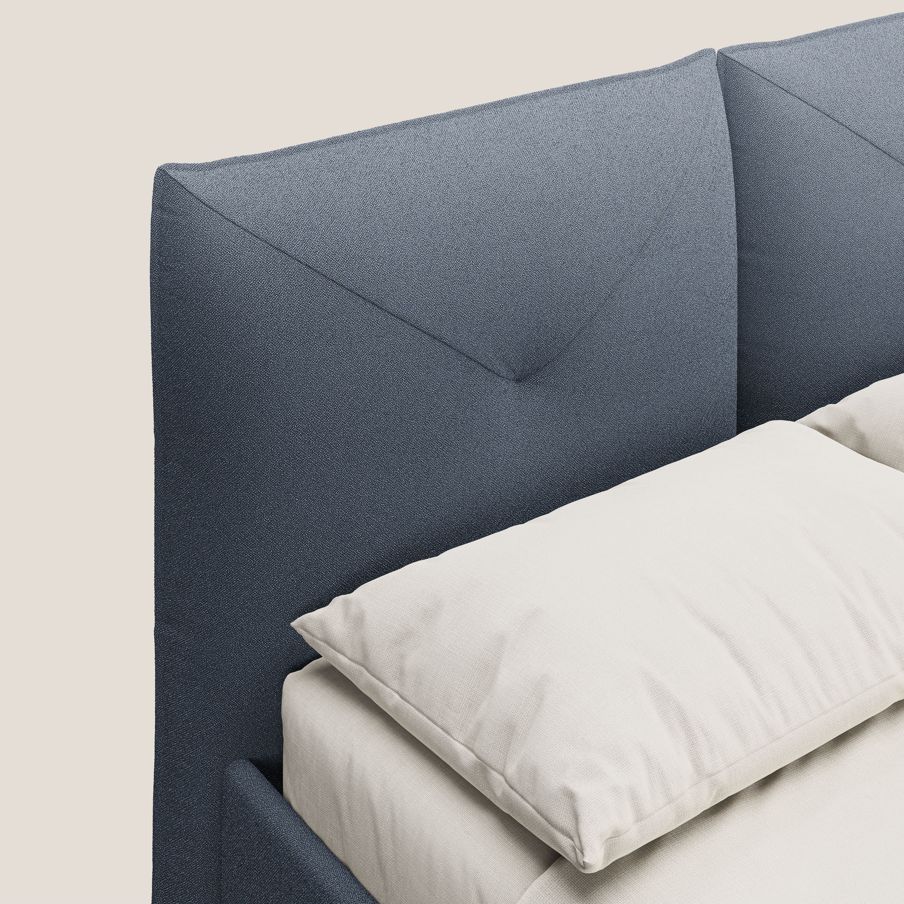 Adone letto imbottito contenitore a doppia pannellatura in bouclet impermeabile T07 blu - divani.store