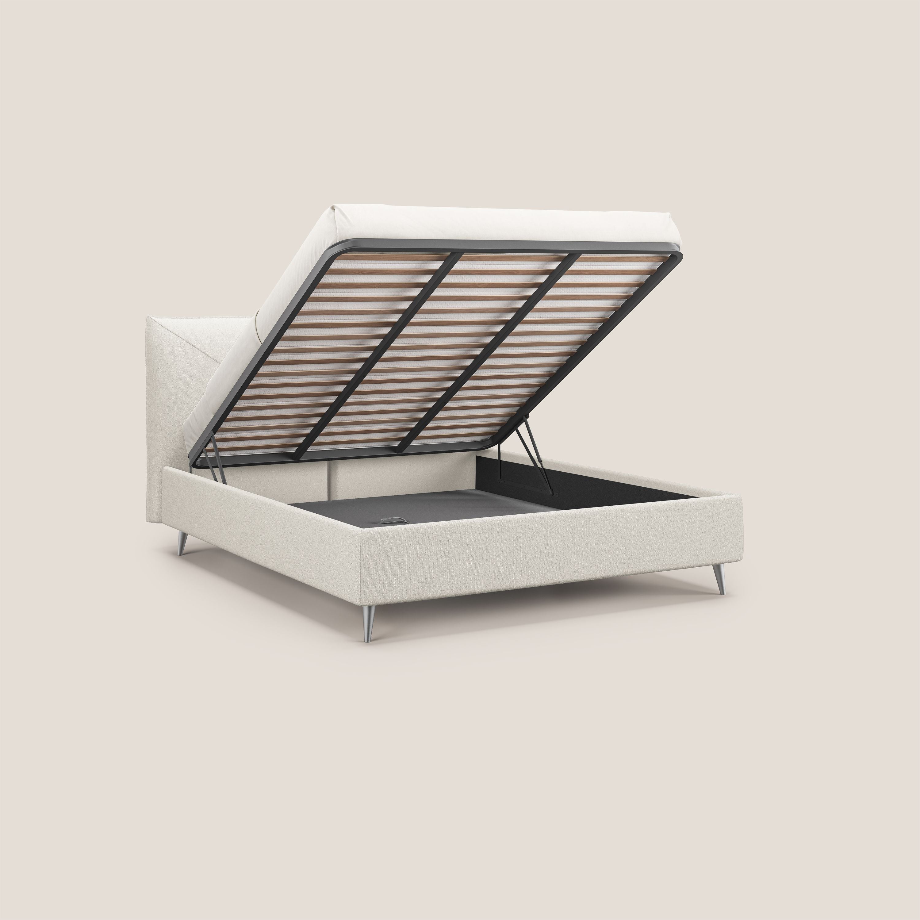 Adone letto imbottito contenitore a doppia pannellatura in bouclet impermeabile T07 bianco - divani.store