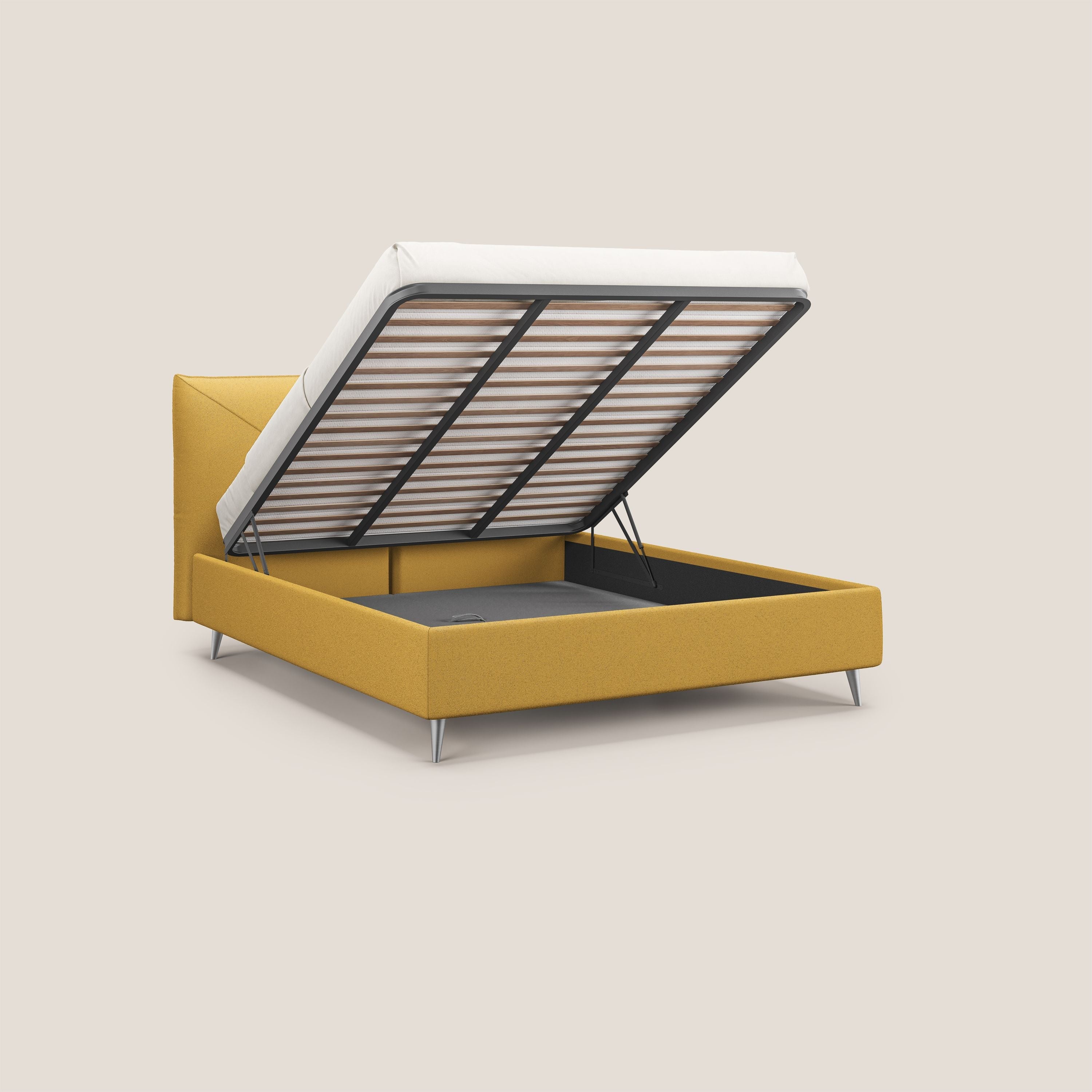 Adone letto imbottito contenitore a doppia pannellatura in bouclet impermeabile T07 giallo - divani.store