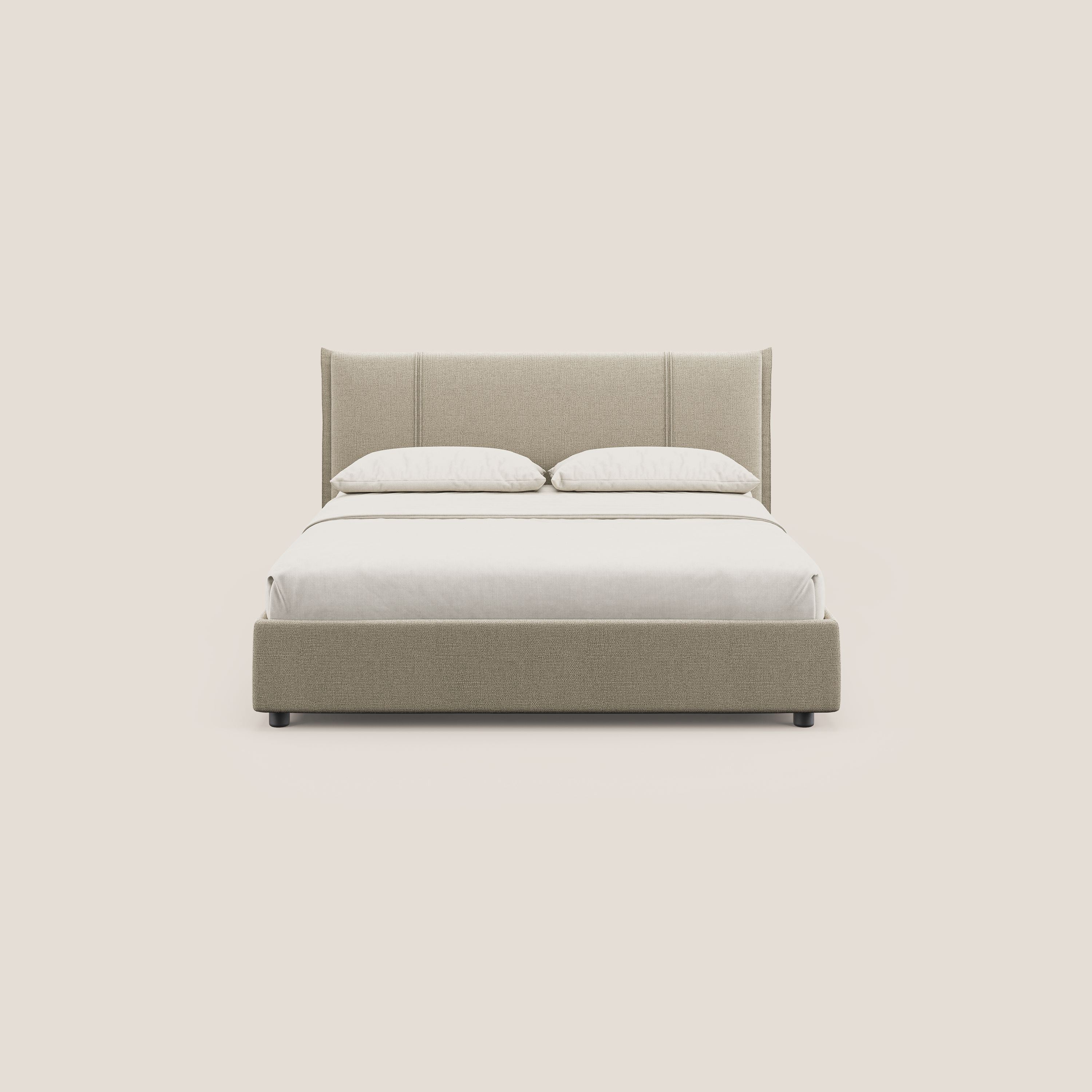 Alicia letto imbottito con vano contenitore in tessuto impermeabile T14 beige - divani.store