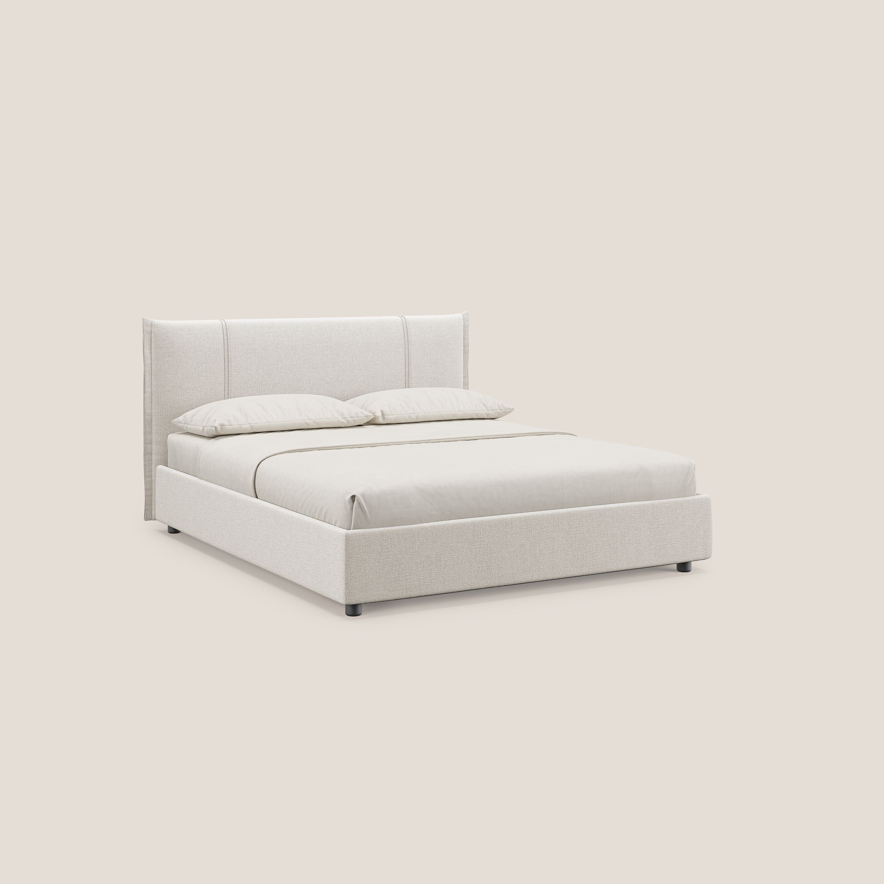Alicia letto imbottito con vano contenitore in tessuto impermeabile T14 panna - divani.store