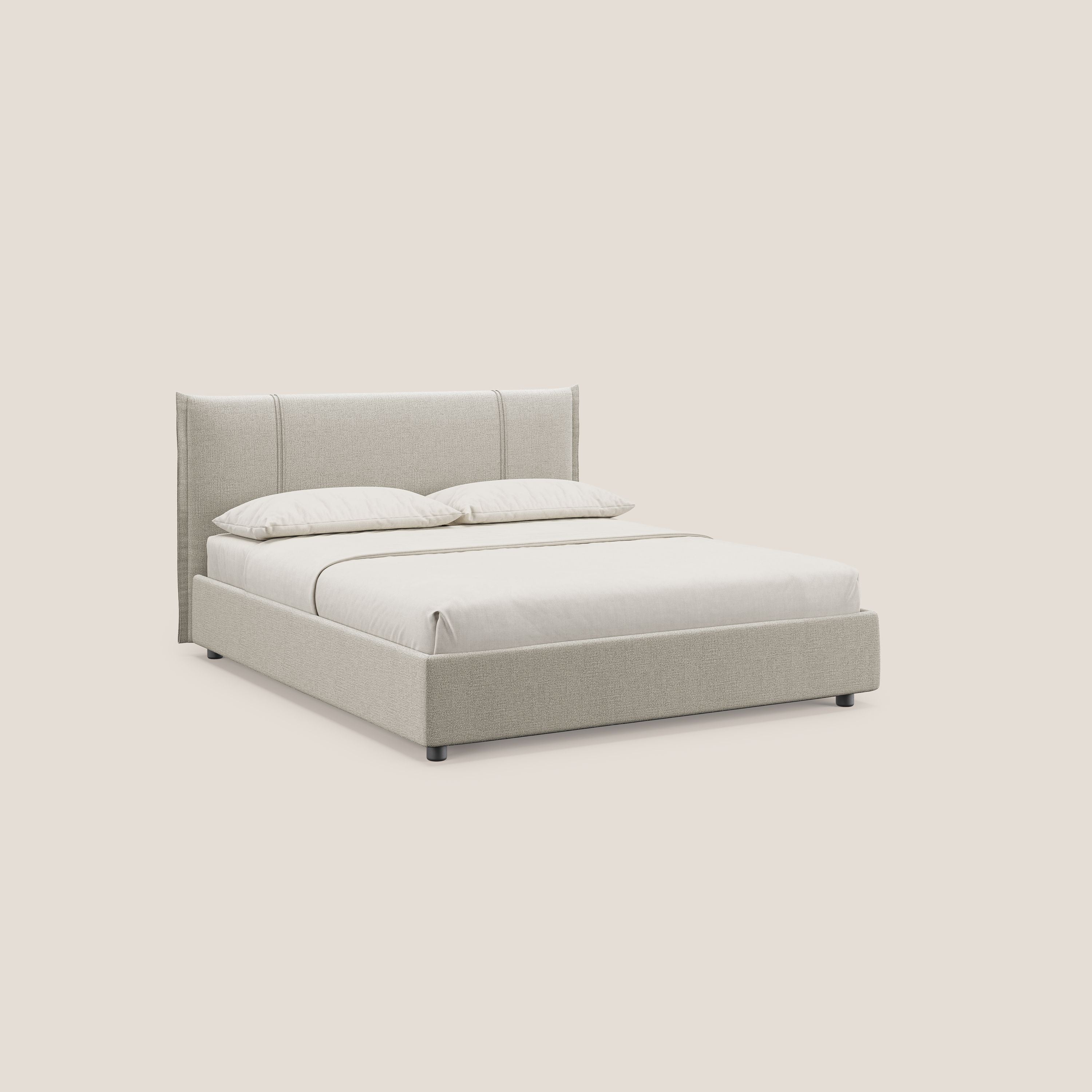 Alicia letto imbottito con vano contenitore in tessuto impermeabile T14 tortora - divani.store