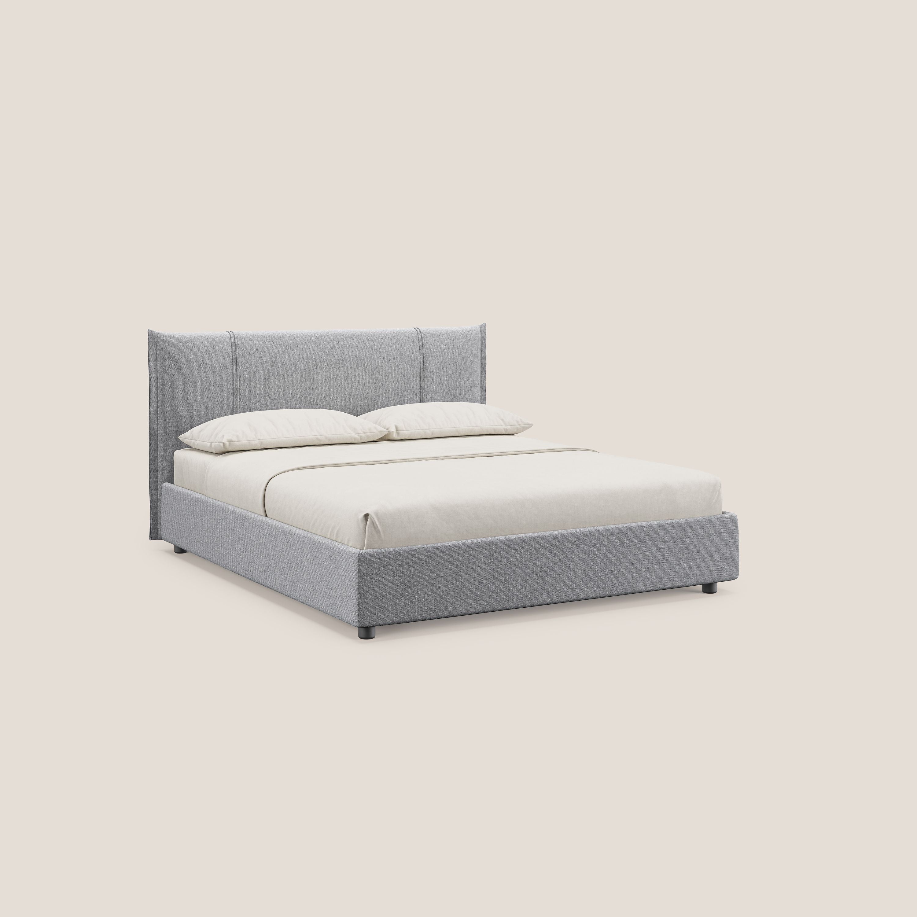 Alicia letto imbottito con vano contenitore in tessuto impermeabile T14 grigio chiaro - divani.store