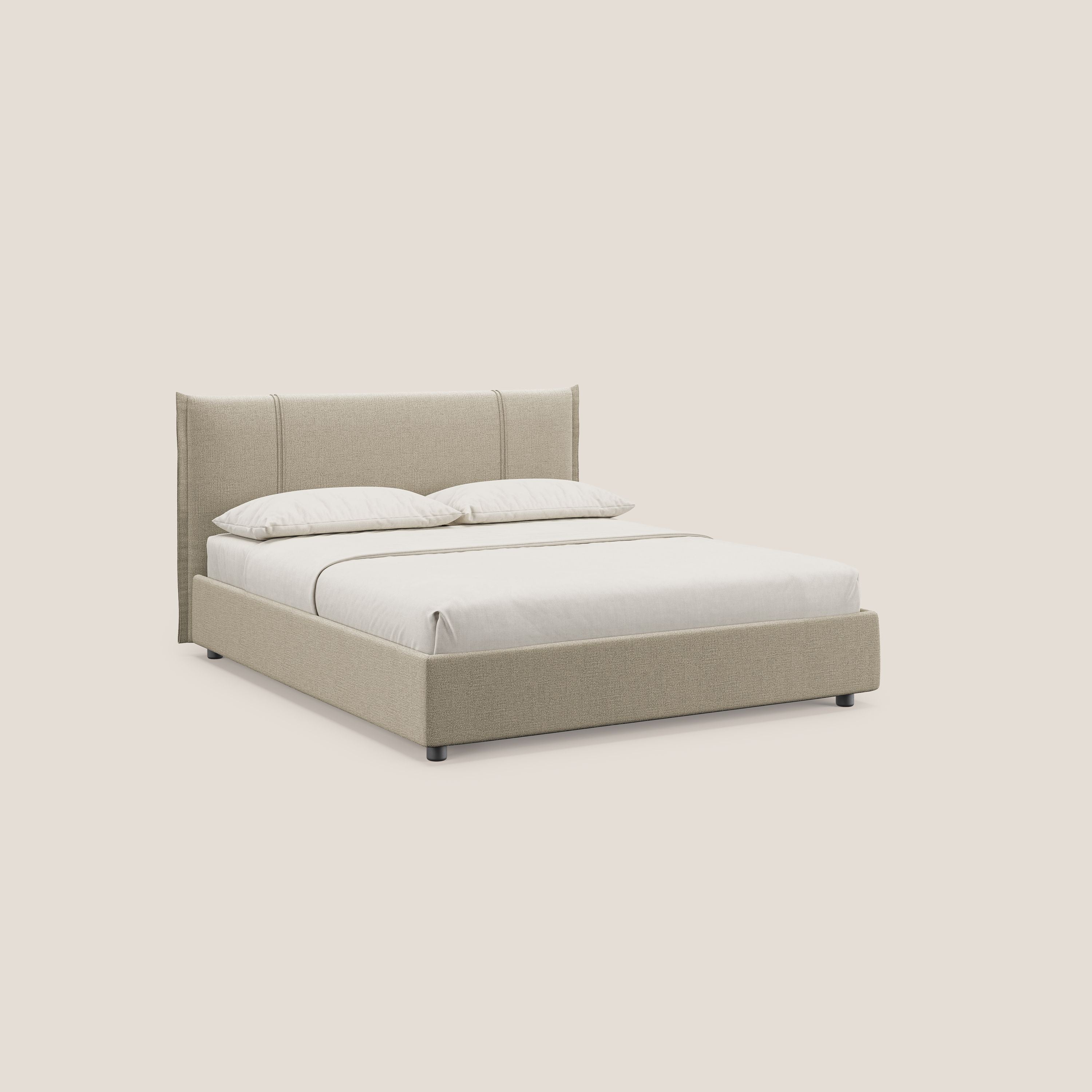 Alicia letto imbottito con vano contenitore in tessuto impermeabile T14 beige - divani.store