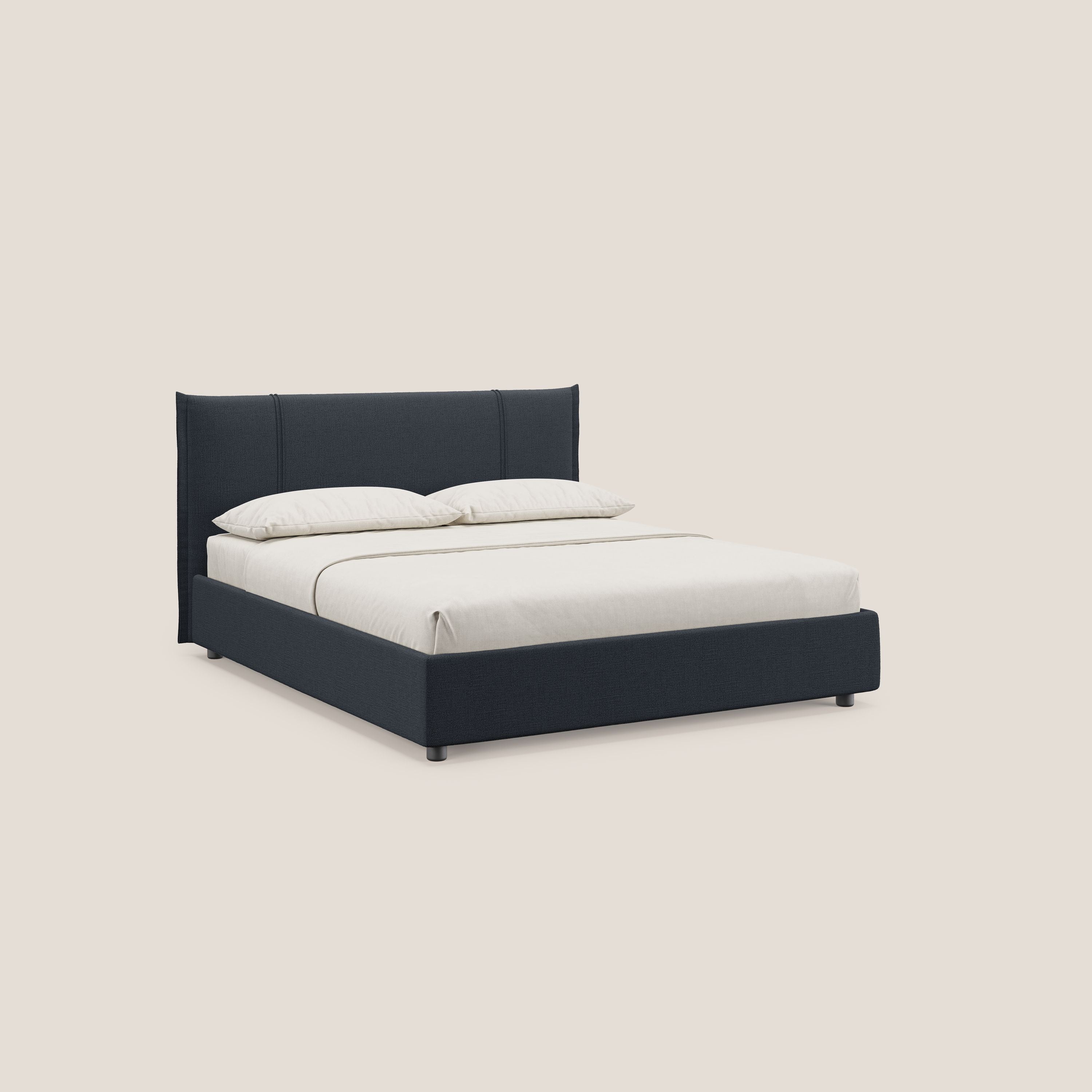 Alicia letto imbottito con vano contenitore in tessuto impermeabile T14 blu - divani.store