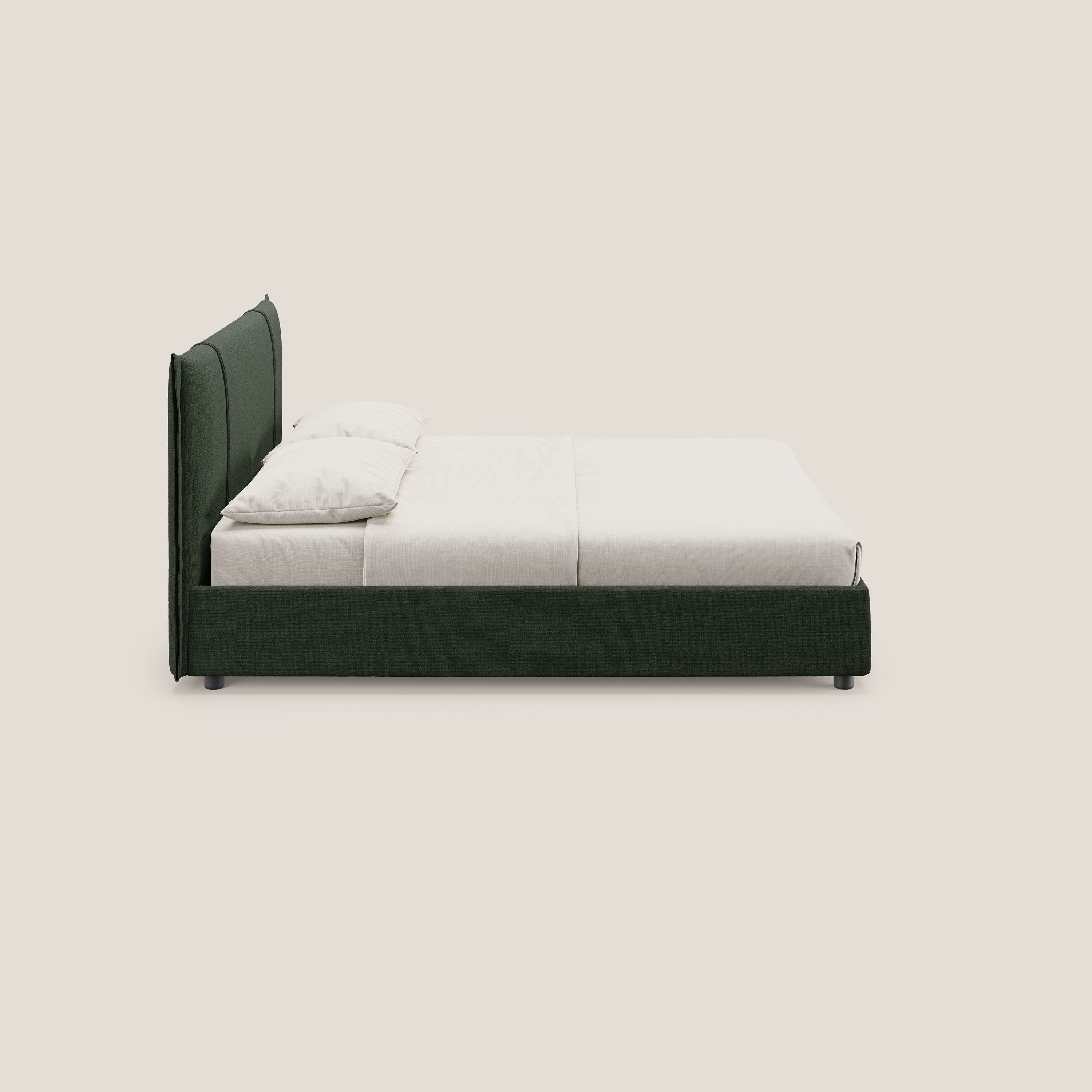 Alicia letto imbottito con vano contenitore in tessuto impermeabile T14 verde - divani.store