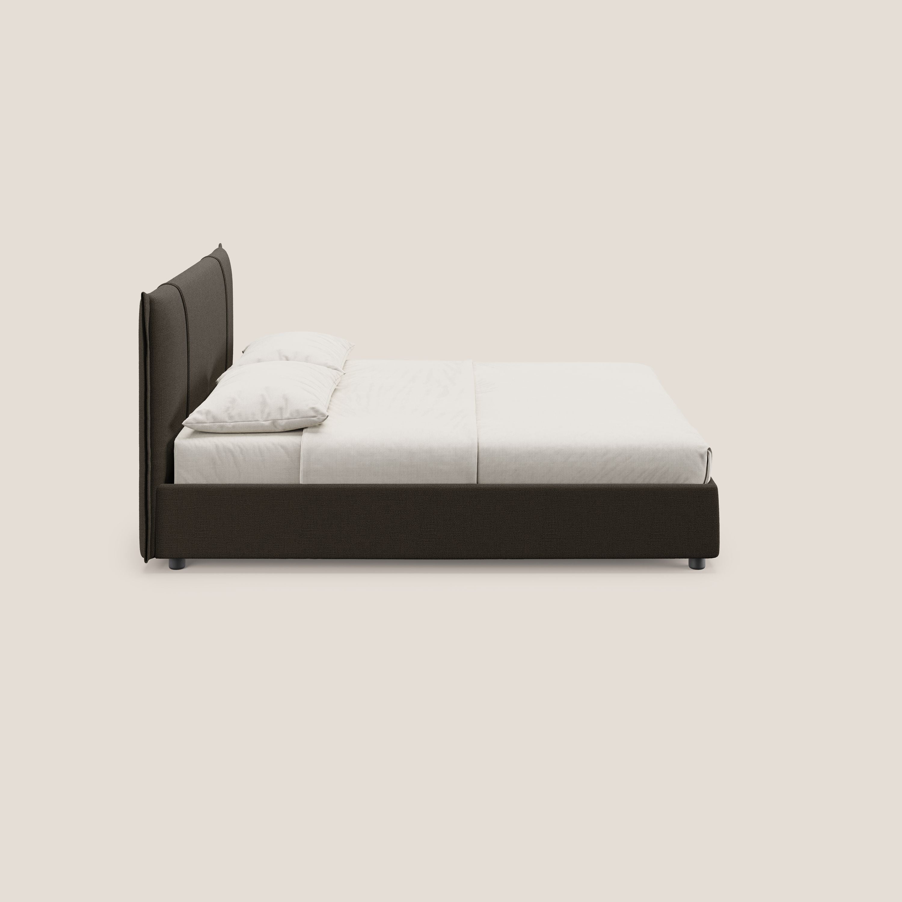 Alicia letto imbottito con vano contenitore in tessuto impermeabile T14 marrone - divani.store