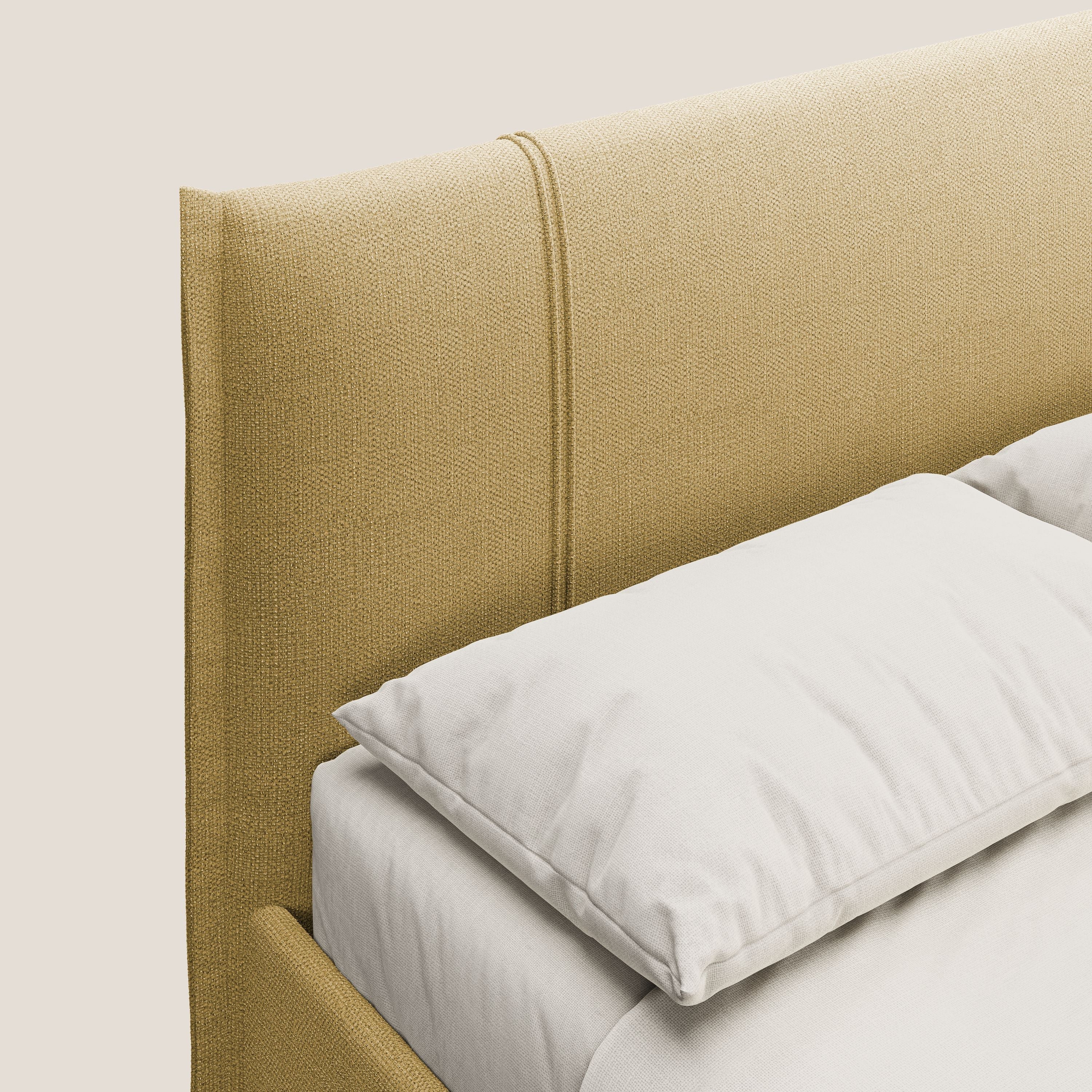 Alicia letto imbottito con vano contenitore in tessuto impermeabile T14 giallo - divani.store