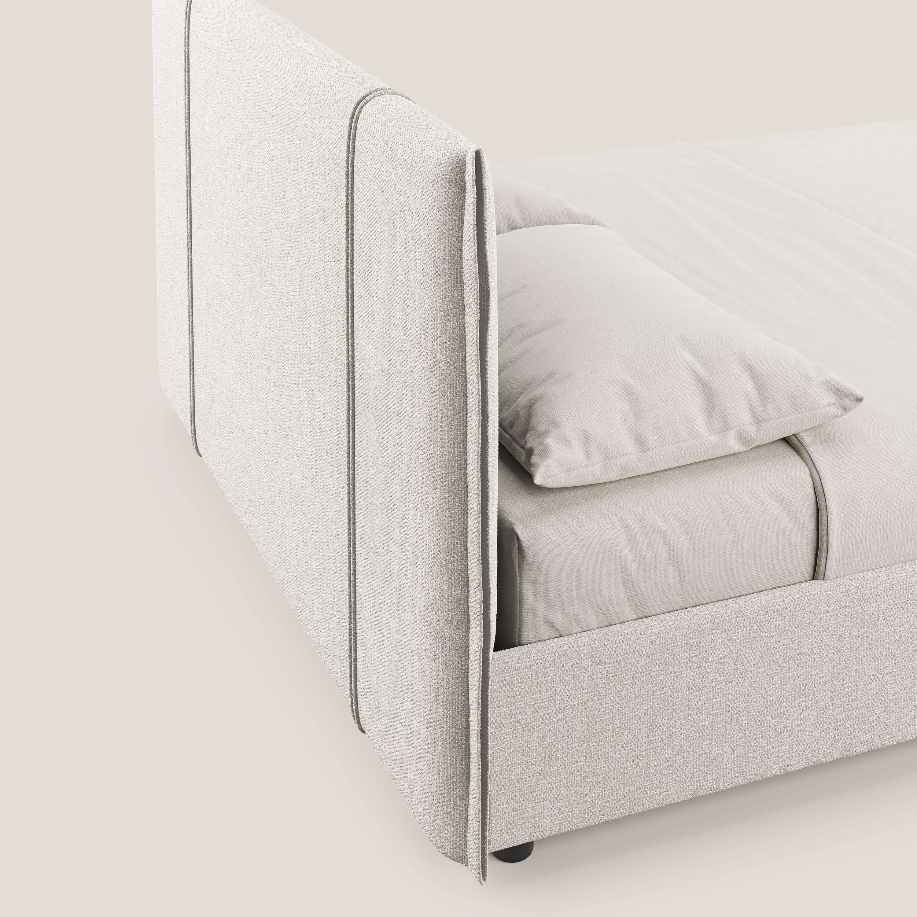 Alicia letto imbottito con vano contenitore in tessuto impermeabile T14 panna - divani.store