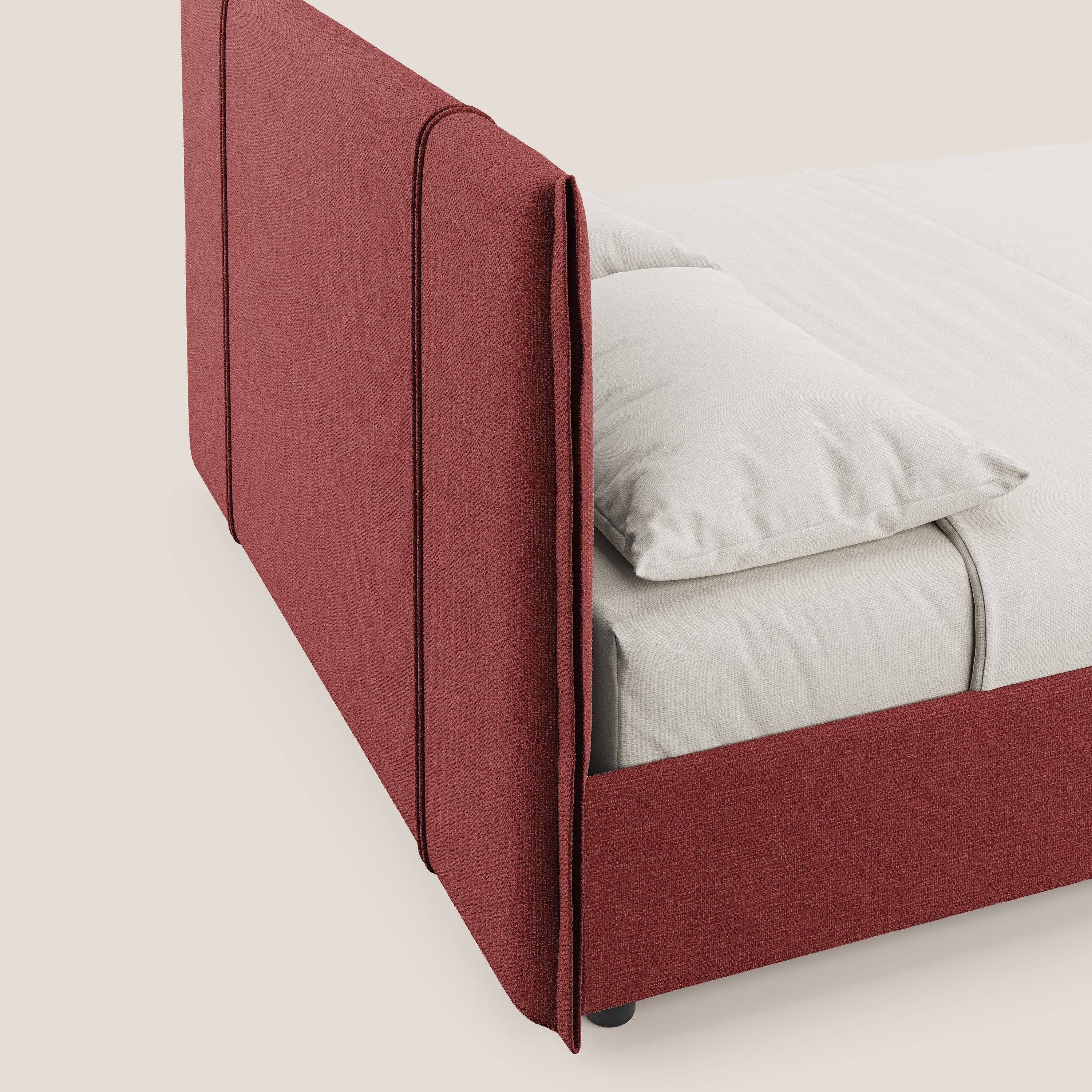 Alicia letto imbottito con vano contenitore in tessuto impermeabile T14 rosso - divani.store
