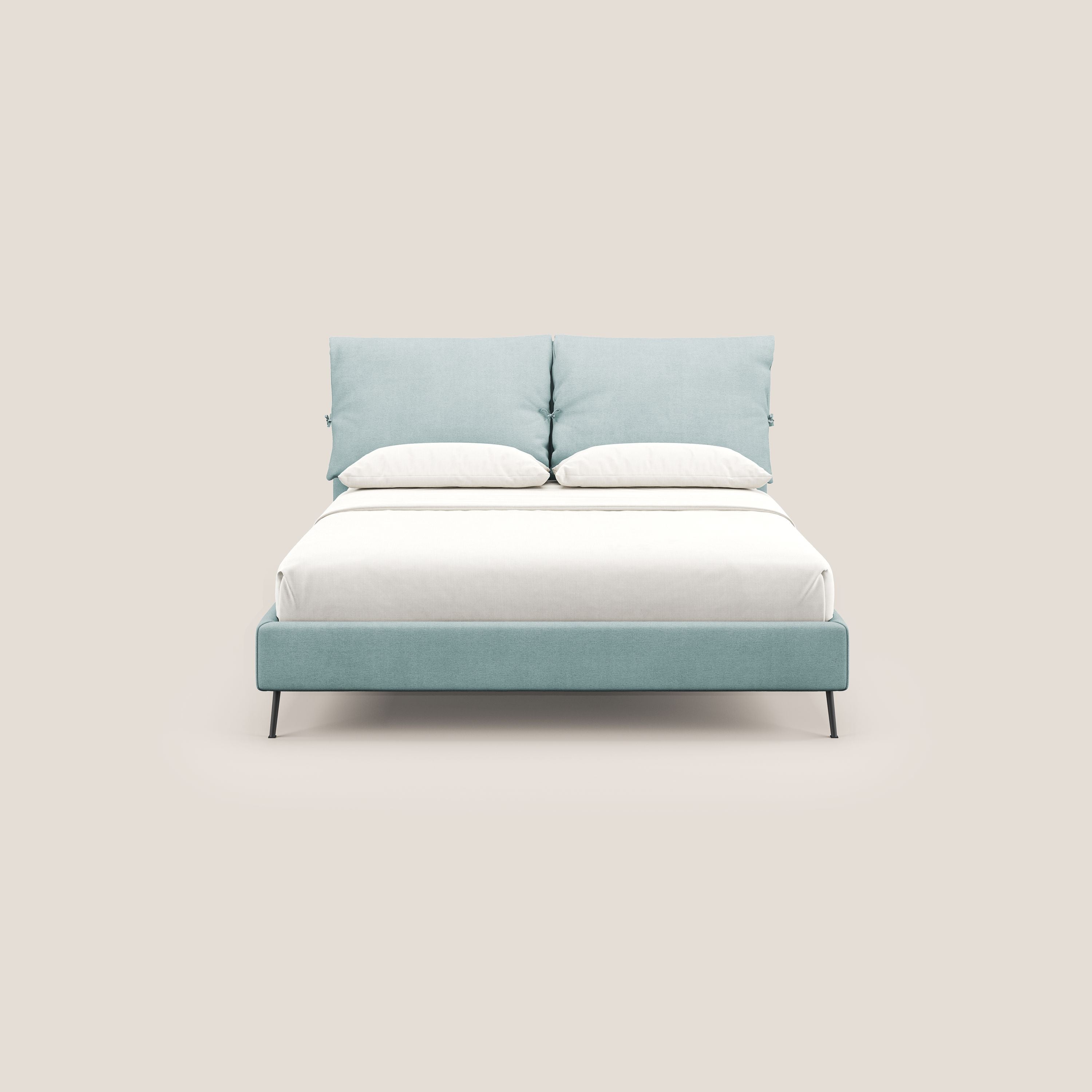 Artemisia letto imbottito con piedini alti sfoderabile in tessuto smacchiabile T17 verde acqua - divani.store