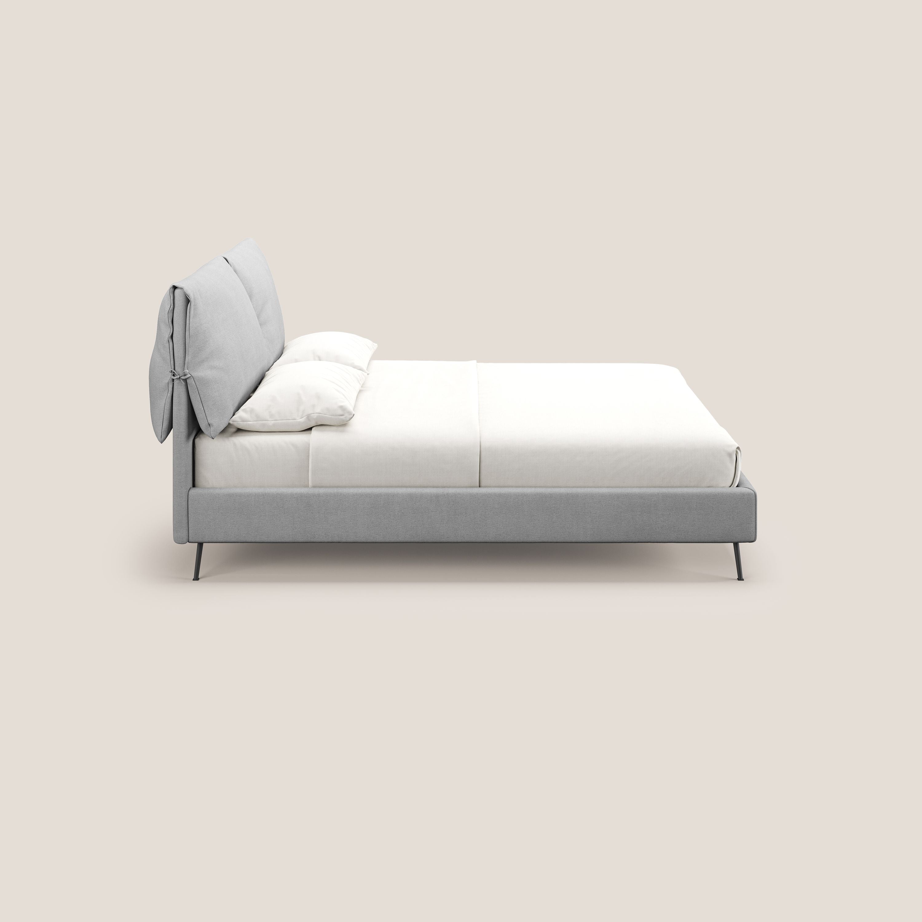 Artemisia letto imbottito con piedini alti sfoderabile in tessuto smacchiabile T17 grigio - divani.store