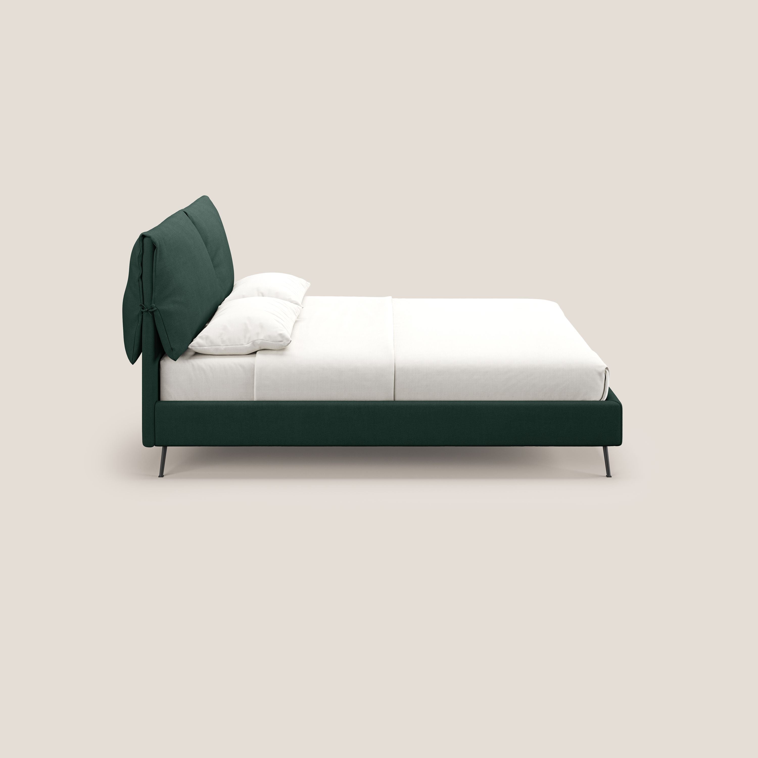 Artemisia letto imbottito con piedini alti sfoderabile in tessuto smacchiabile T17 verde - divani.store