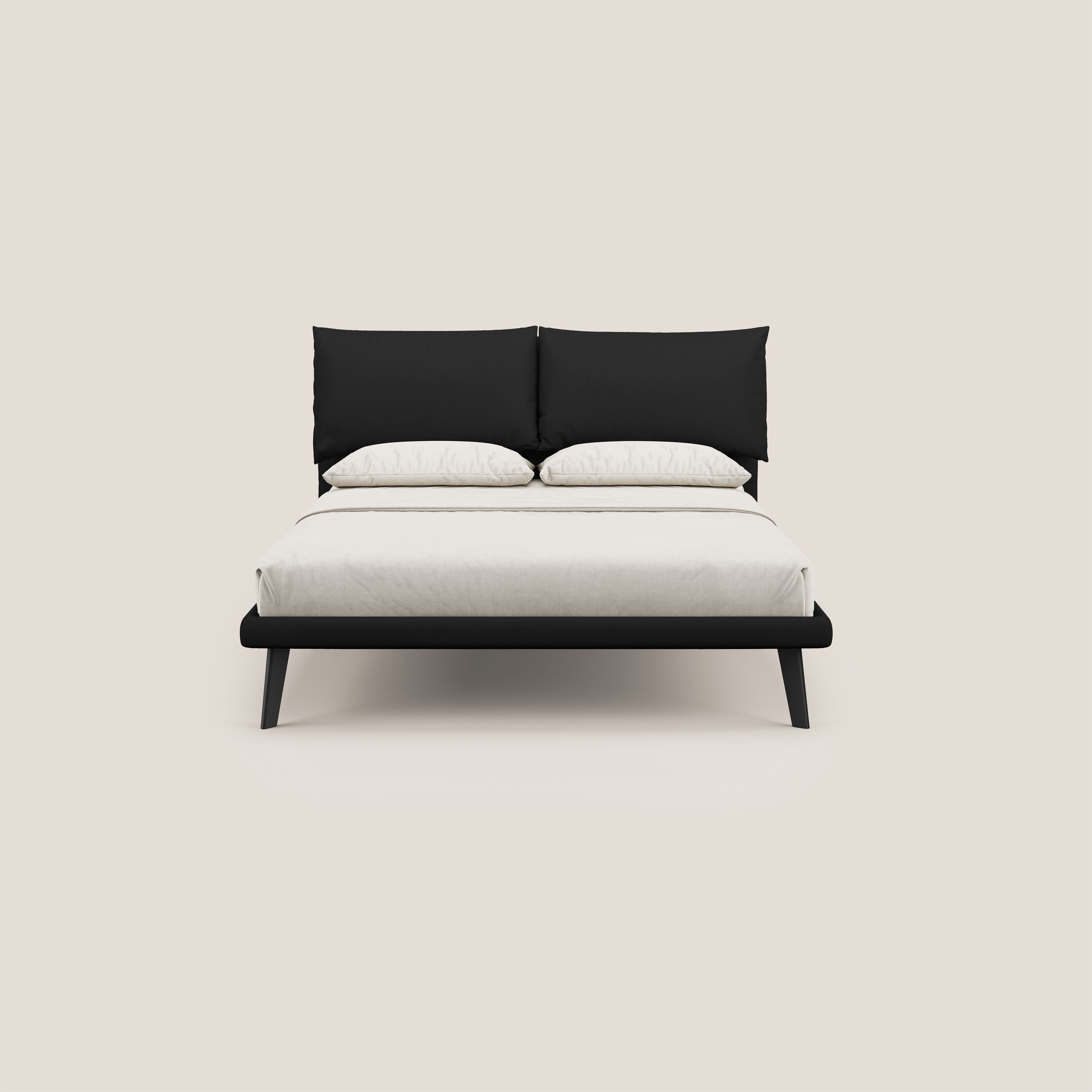 Astrid letto imbottito con piedi in legno in microfibra smacchiabile T11 nero - divani.store