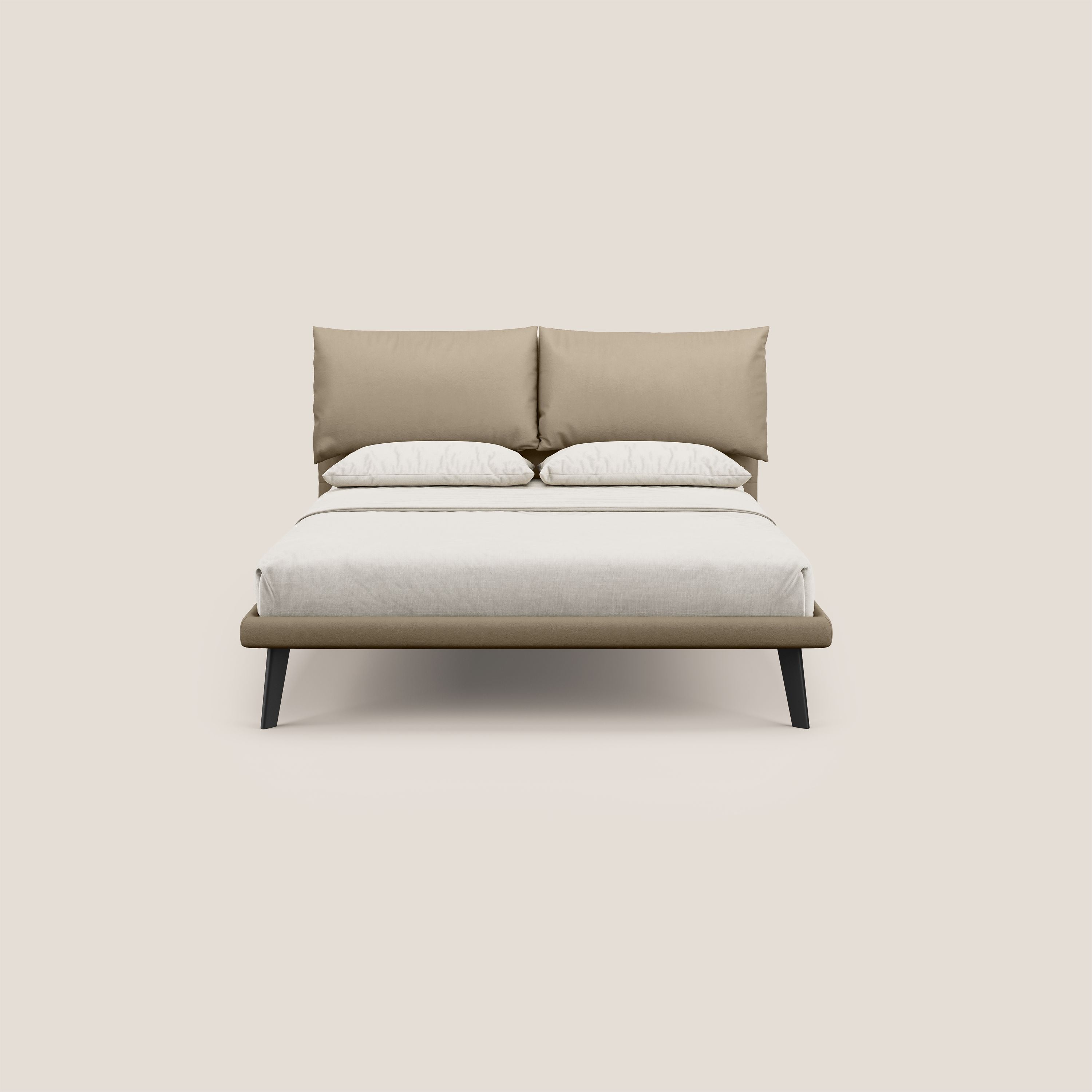 Astrid letto imbottito con piedi in legno in microfibra smacchiabile T11 tortora - divani.store