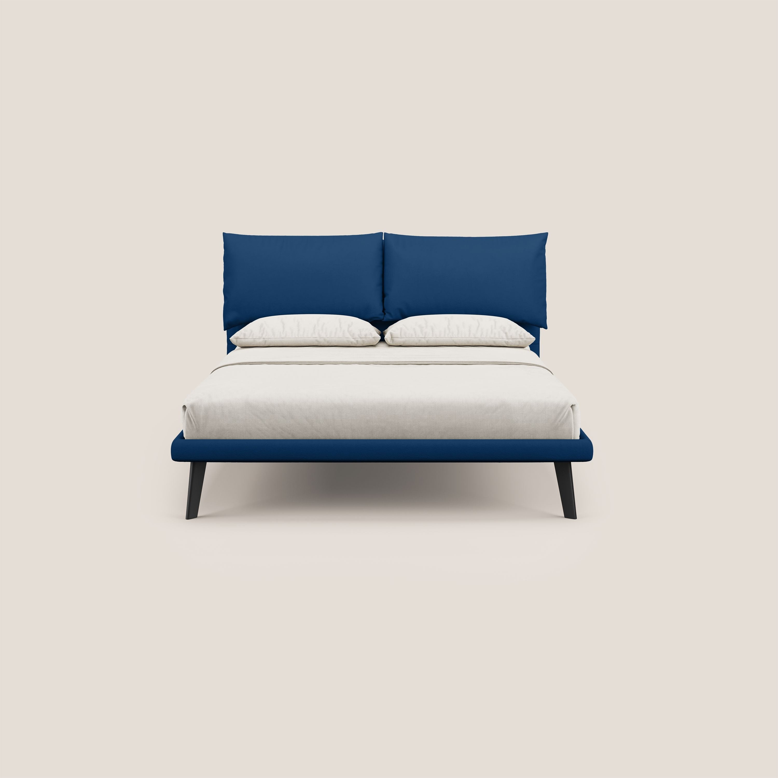 Astrid letto imbottito con piedi in legno in microfibra smacchiabile T11 blu - divani.store
