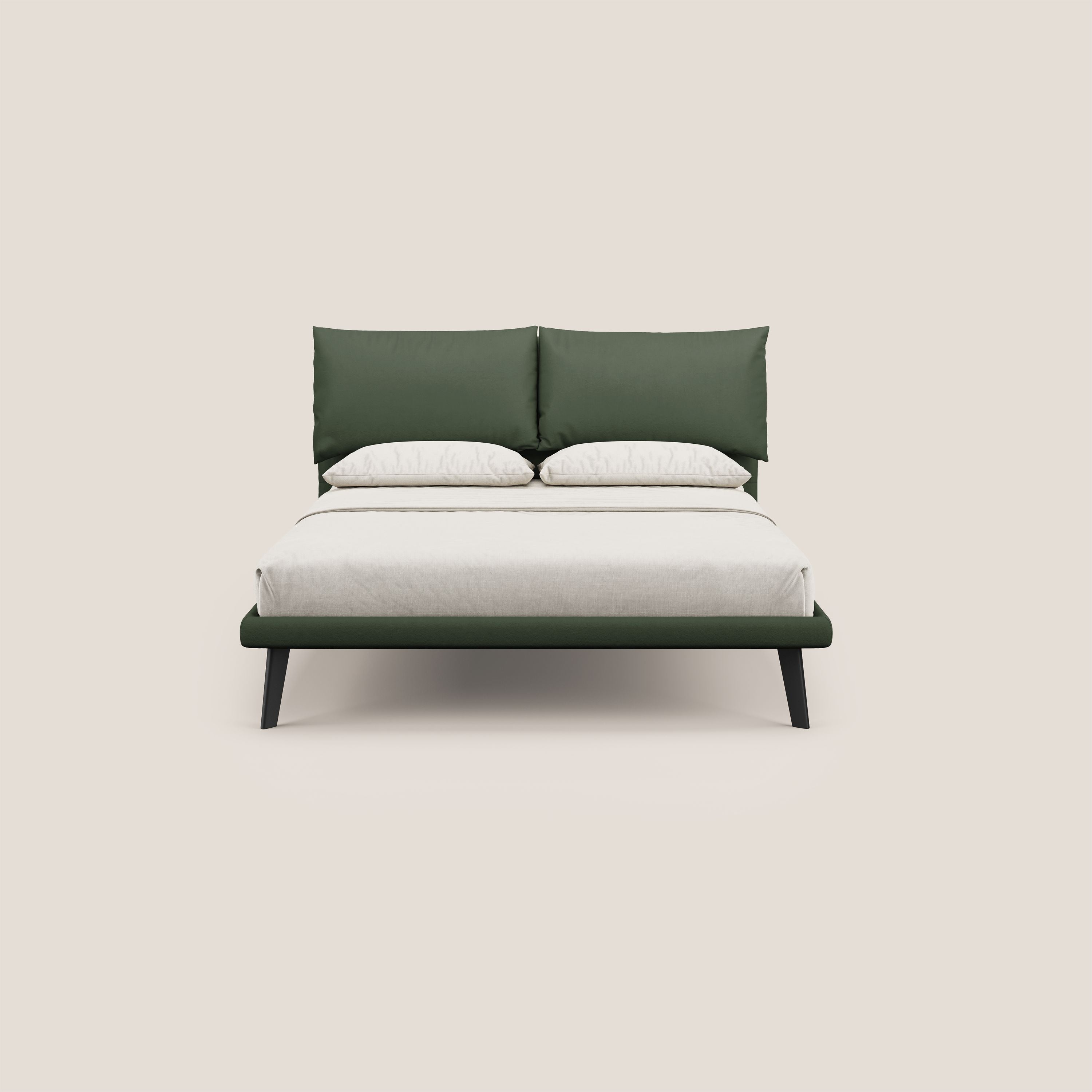 Astrid letto imbottito con piedi in legno in microfibra smacchiabile T11 verde - divani.store