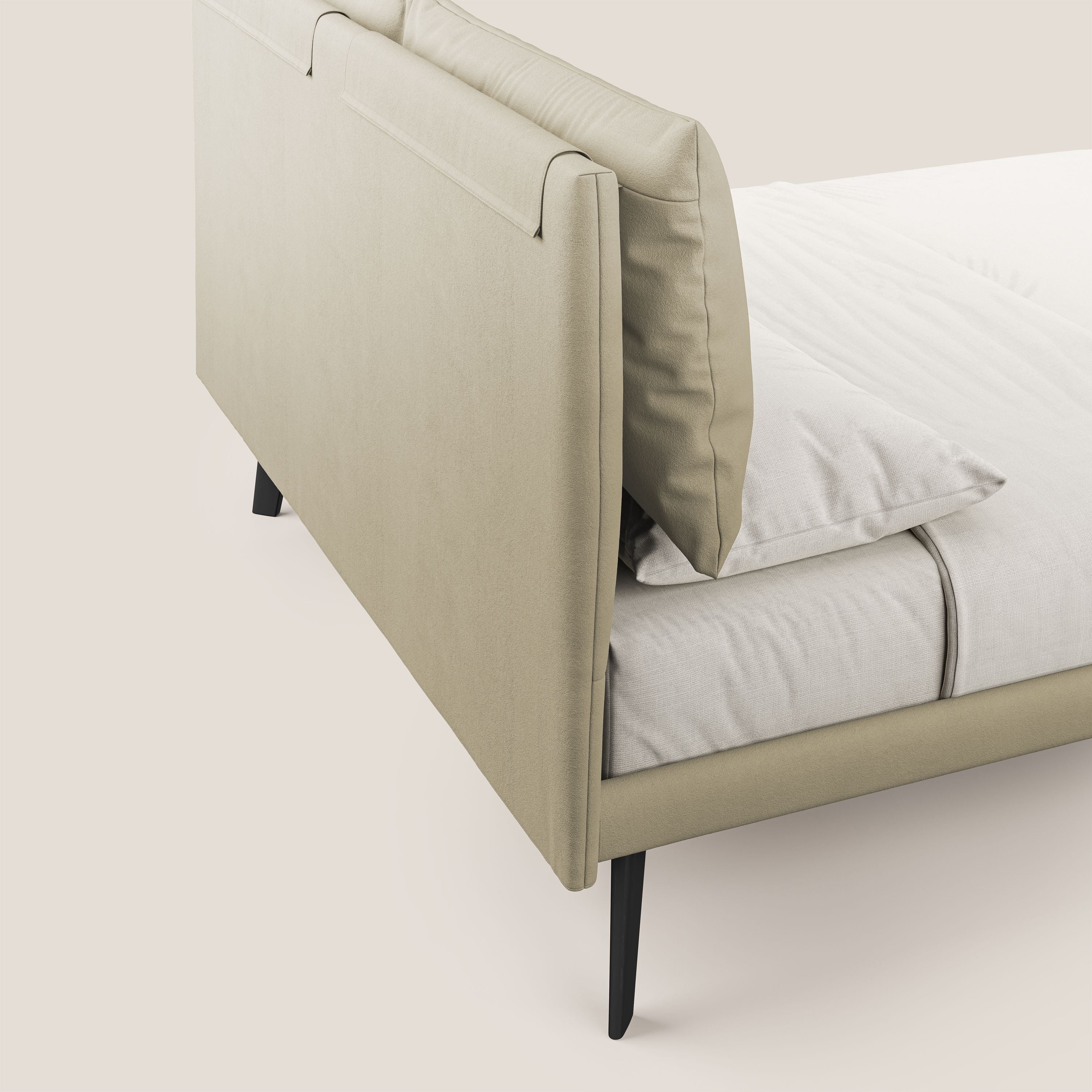 Astrid letto imbottito con piedi in legno in microfibra smacchiabile T11 panna - divani.store