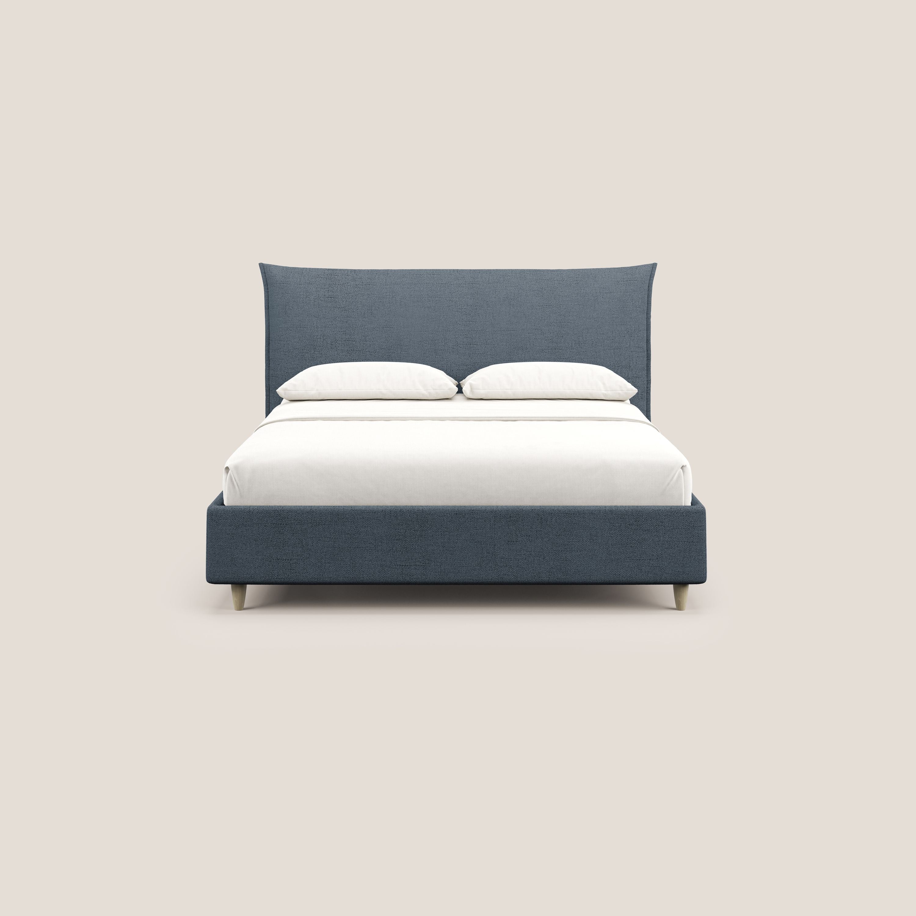 Audrey letto imbottito contenitore e sfoderabile in tessuto fiammato impermeabile T03 blu - divani.store