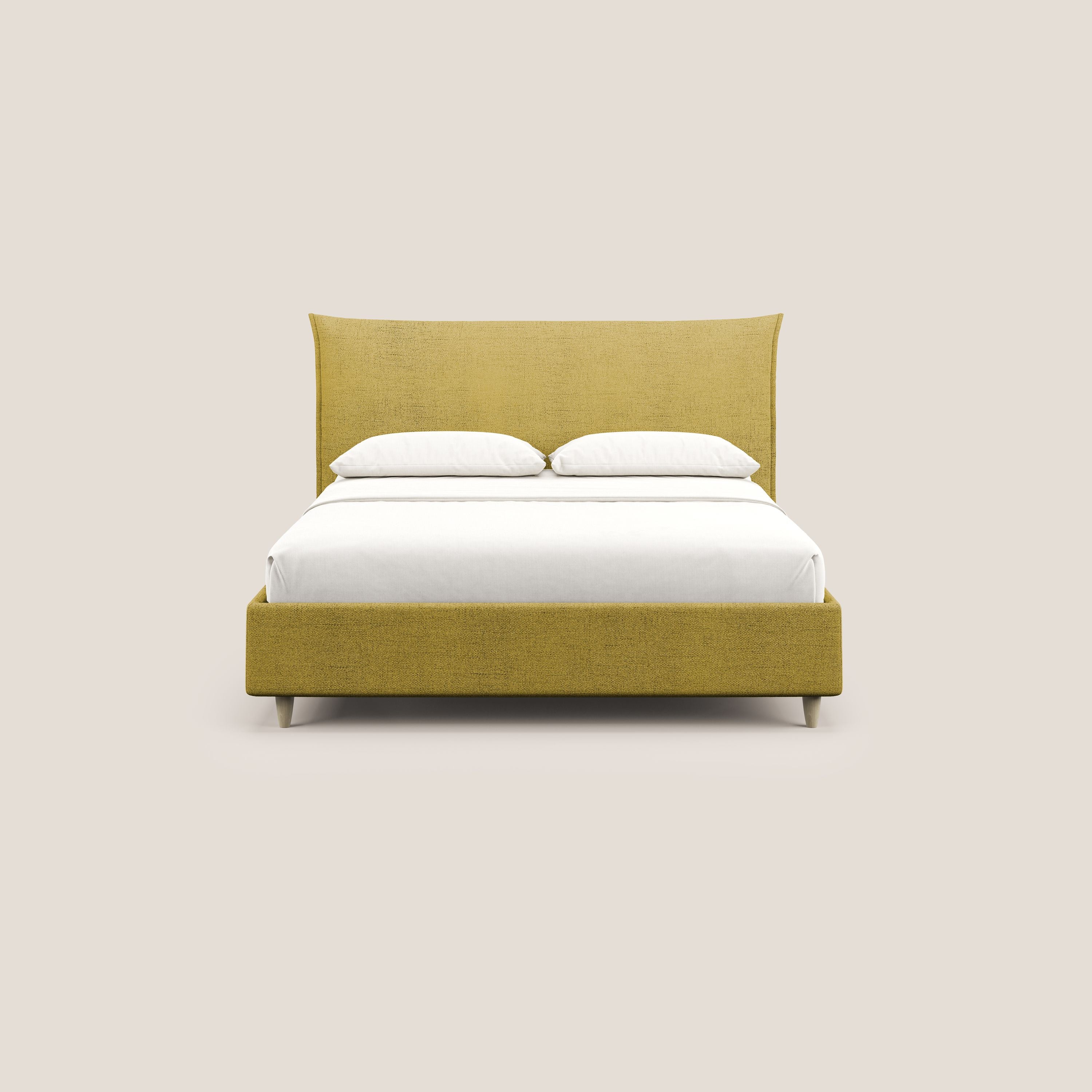 Audrey letto imbottito contenitore e sfoderabile in tessuto fiammato impermeabile T03 giallo - divani.store