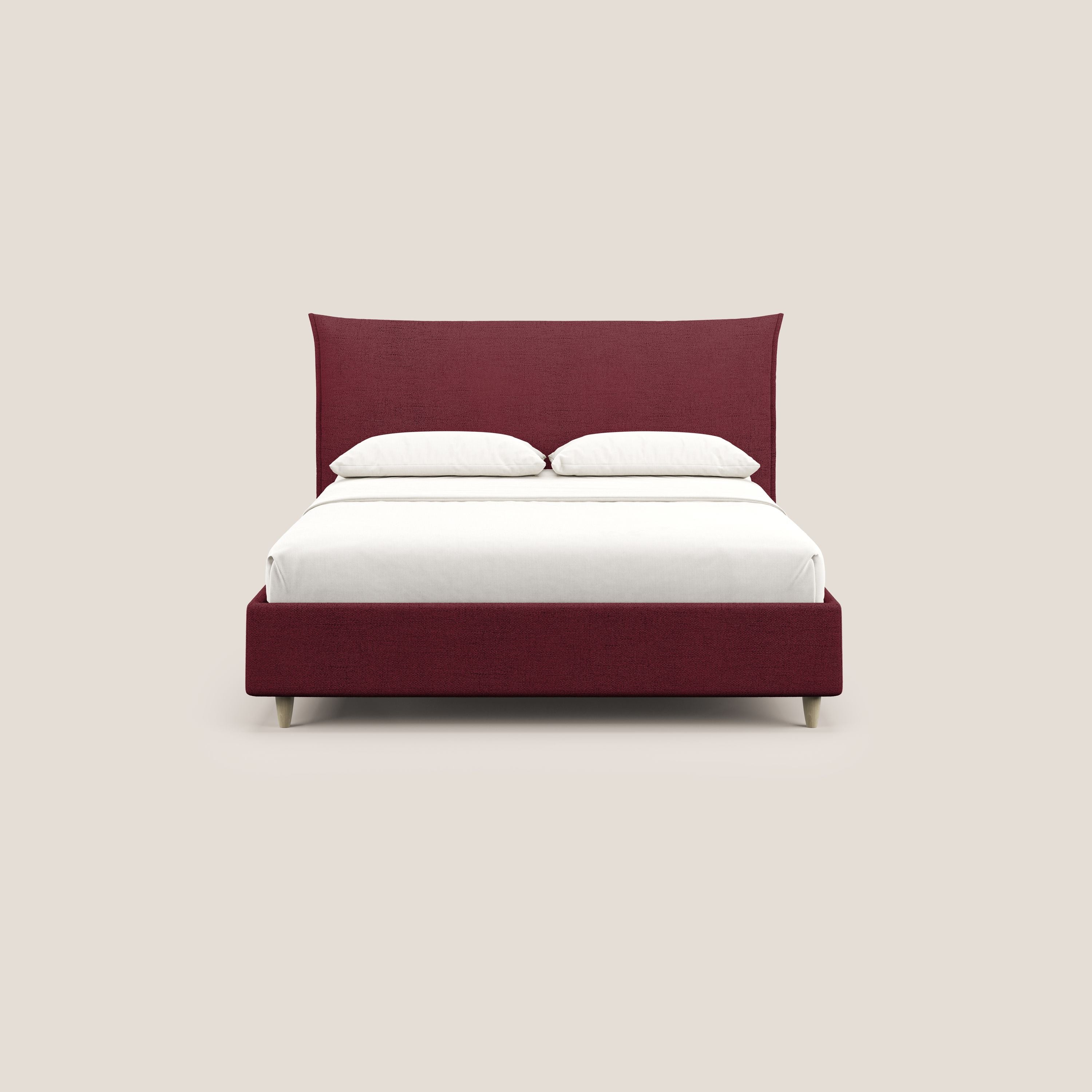 Audrey letto imbottito contenitore e sfoderabile in tessuto fiammato impermeabile T03 rosso - divani.store