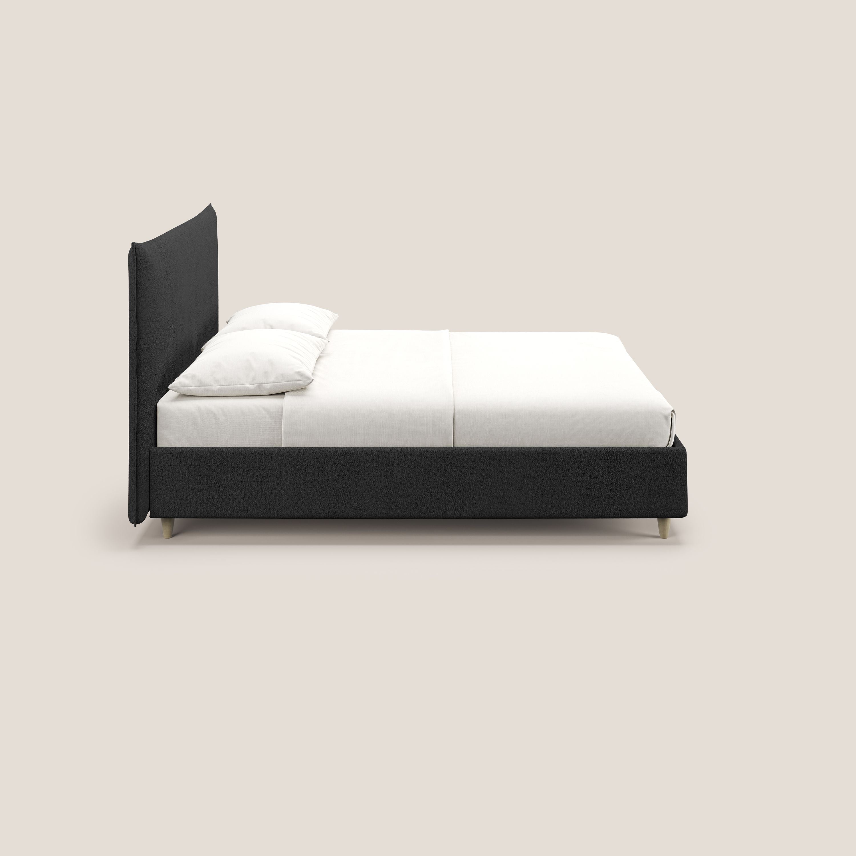 Audrey letto imbottito contenitore e sfoderabile in tessuto fiammato impermeabile T03 antracite - divani.store