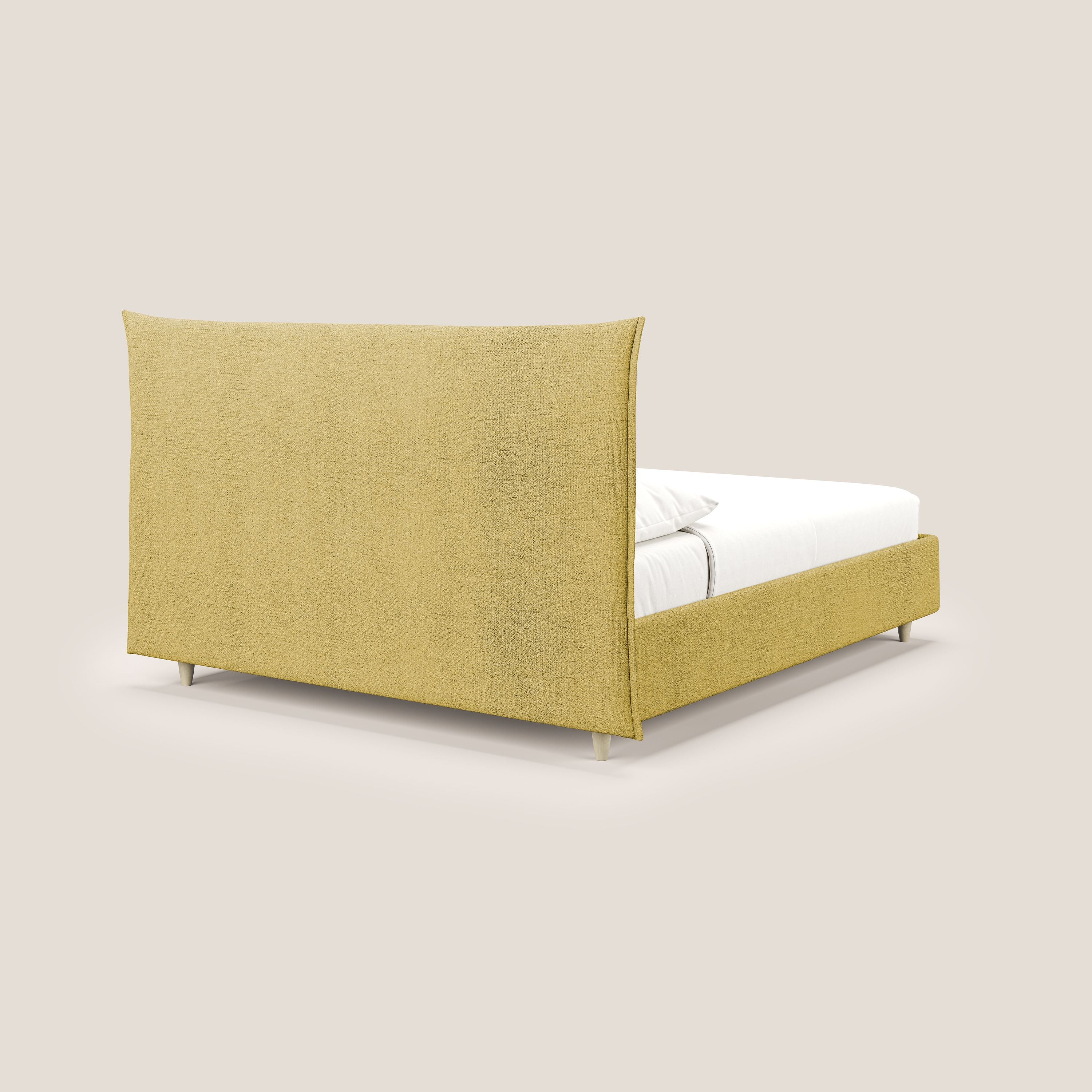 Audrey letto imbottito contenitore e sfoderabile in tessuto fiammato impermeabile T03 giallo - divani.store