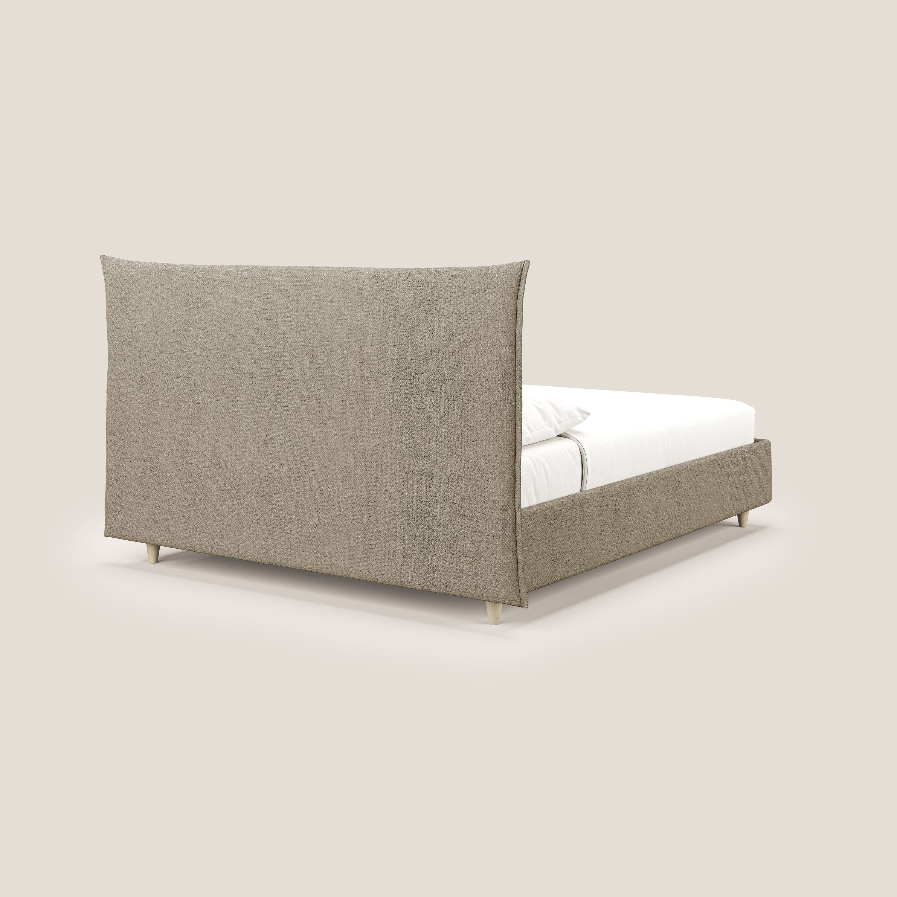 Audrey letto imbottito contenitore e sfoderabile in tessuto fiammato impermeabile T03 marrone - divani.store