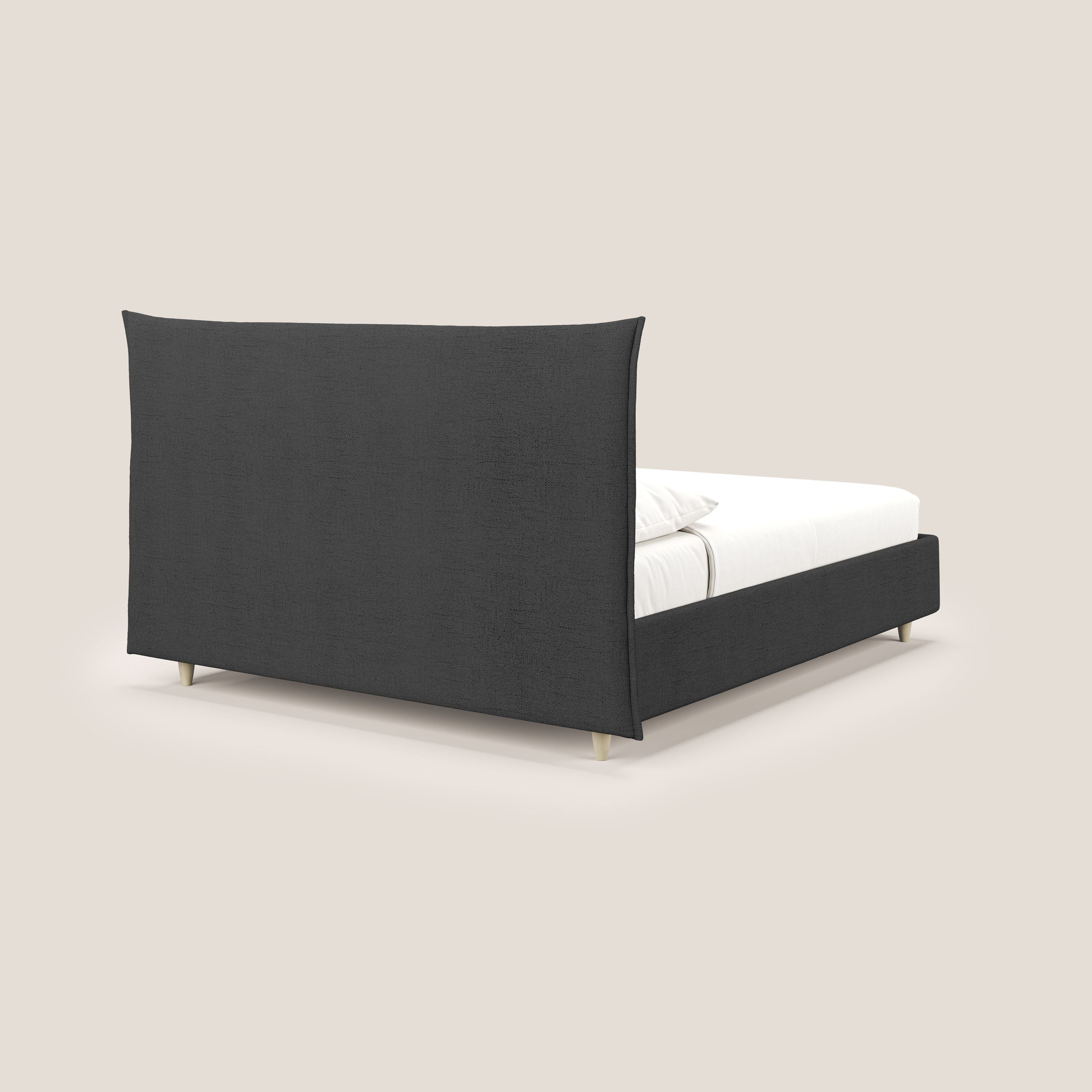 Audrey letto imbottito contenitore e sfoderabile in tessuto fiammato impermeabile T03 antracite - divani.store