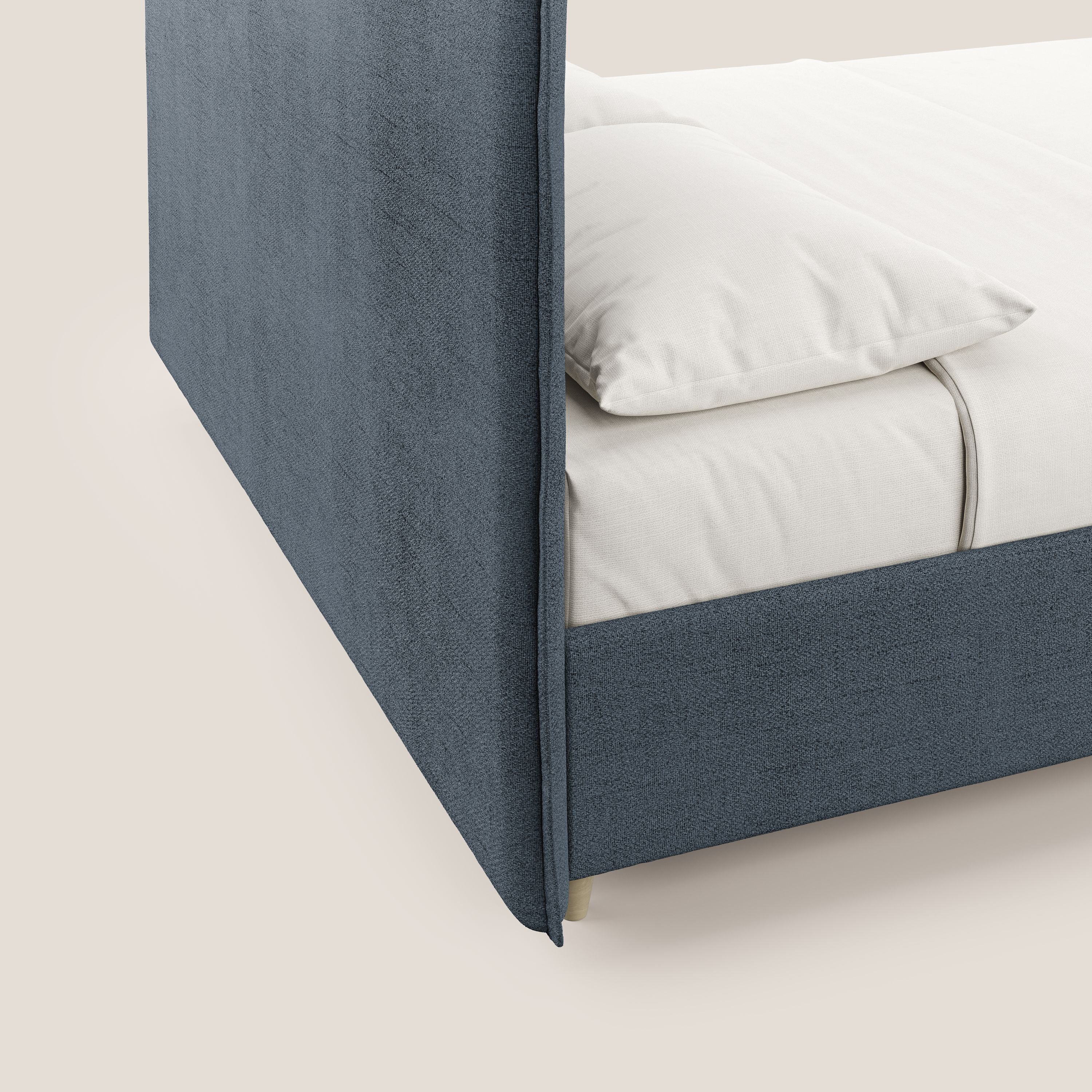 Audrey letto imbottito contenitore e sfoderabile in tessuto fiammato impermeabile T03 blu - divani.store