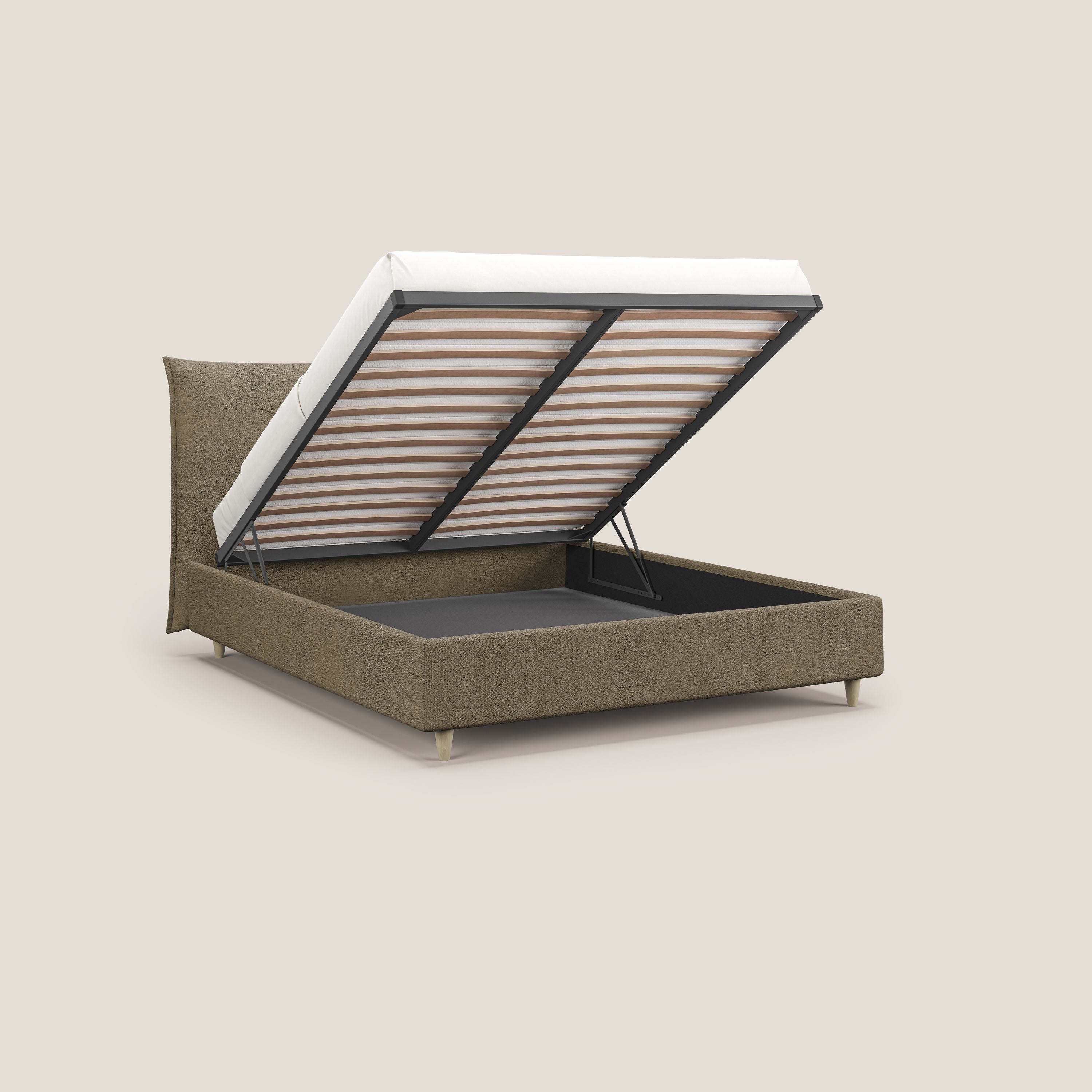 Audrey letto imbottito contenitore e sfoderabile in tessuto fiammato impermeabile T03 marrone - divani.store