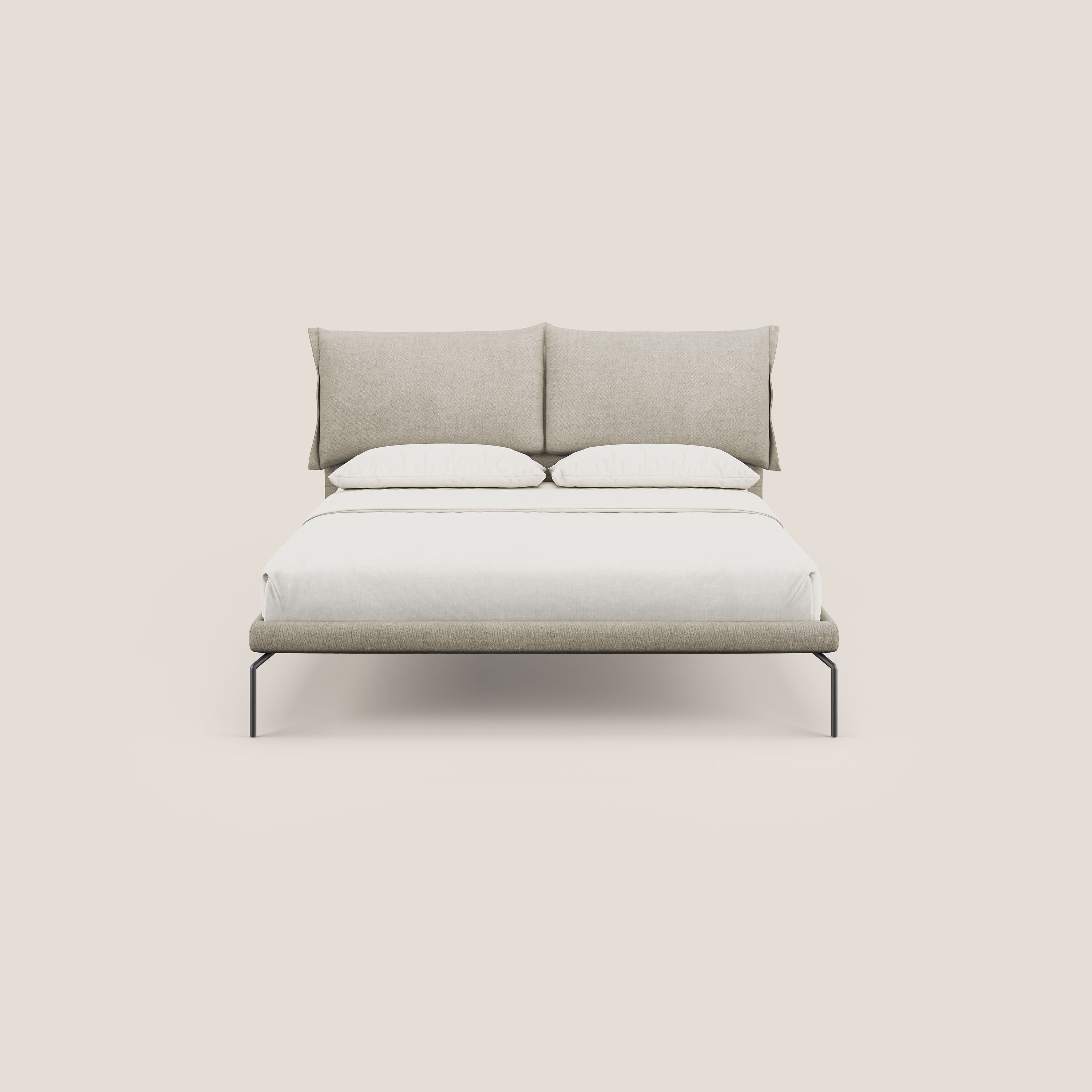 Bice letto imbottito con cuscini e piedi alti in metallo in tessuto impermeabile T02 panna - divani.store
