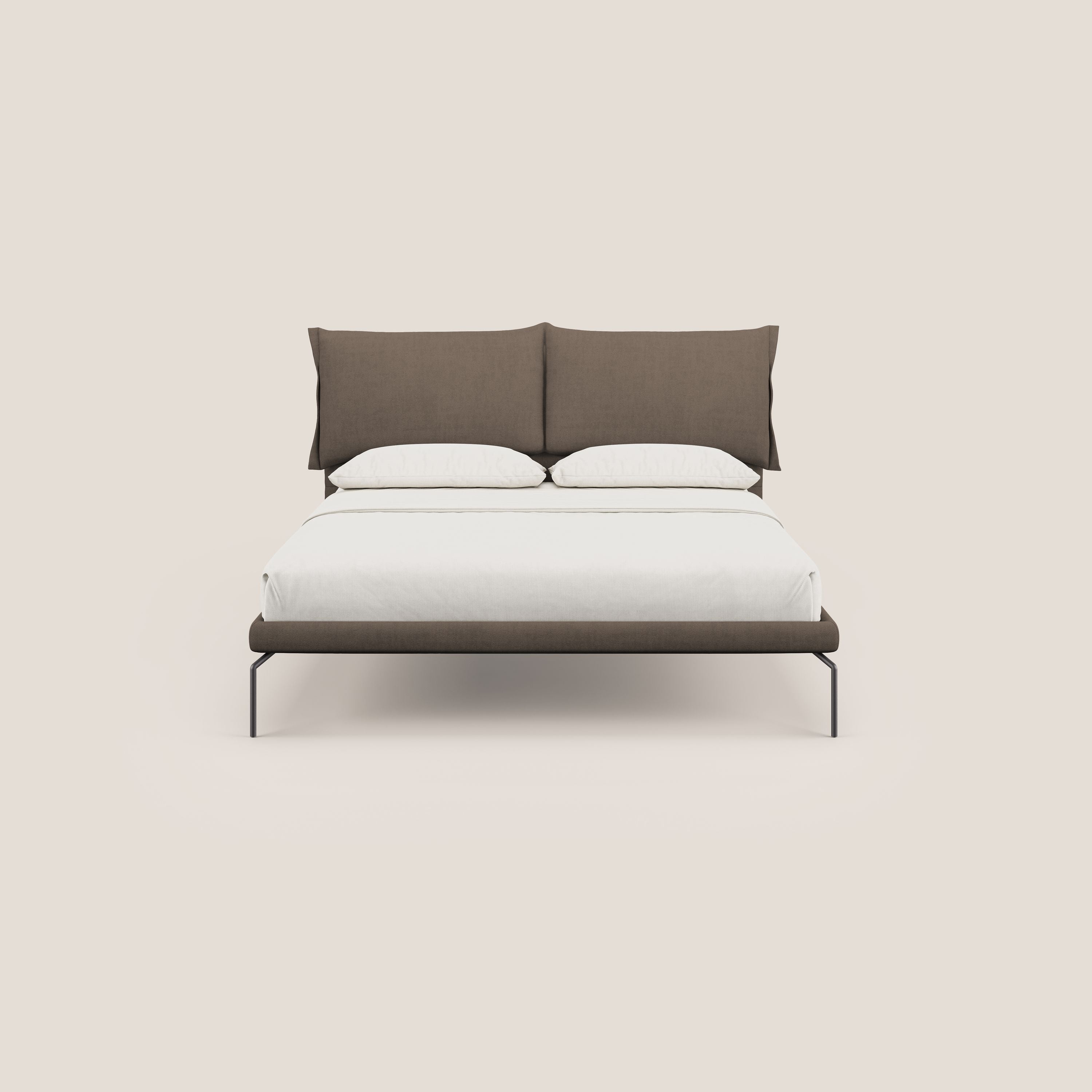 Bice letto imbottito con cuscini e piedi alti in metallo in tessuto impermeabile T02 marrone - divani.store