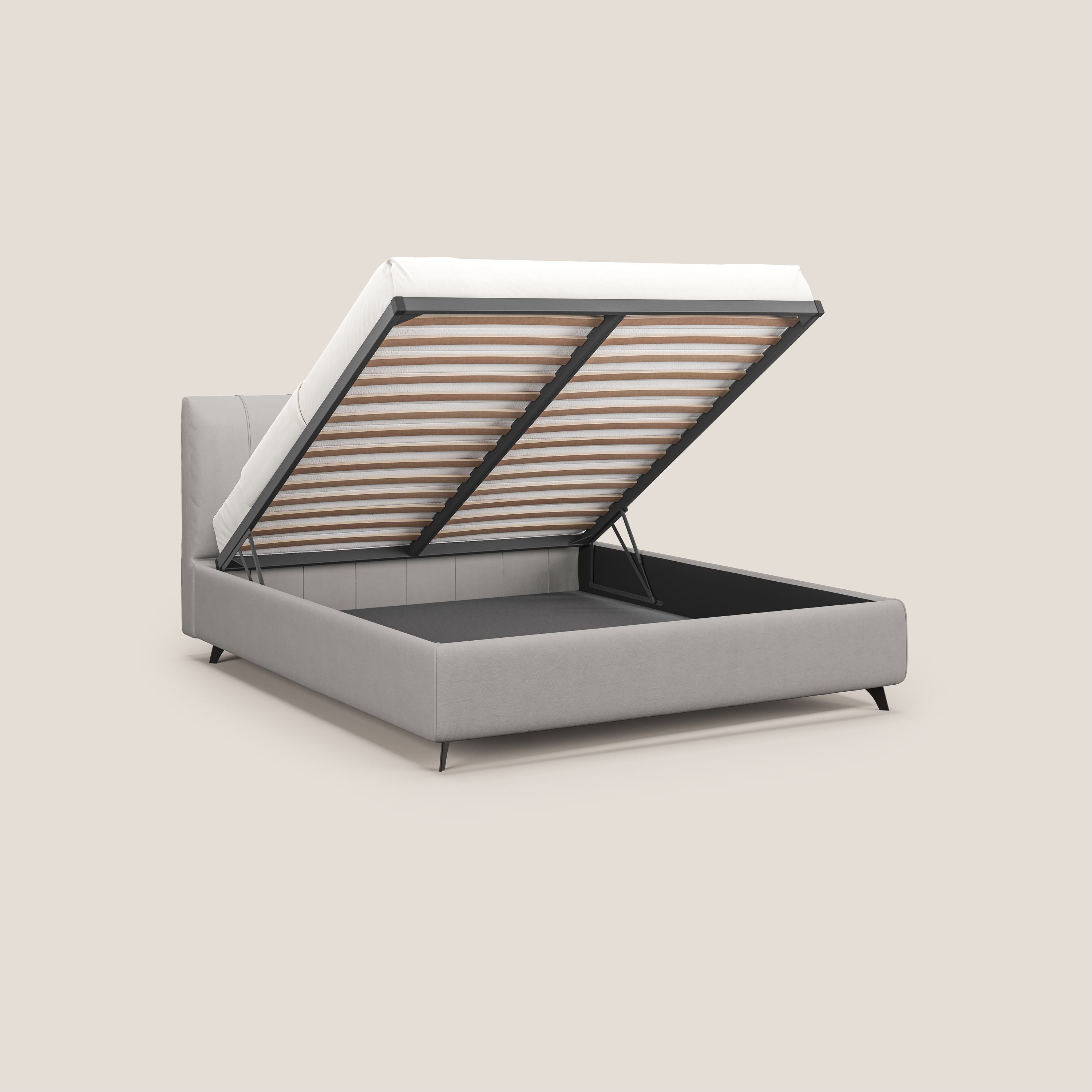 Bogart letto imbottito contenitore completamente sfoderabile in microfibra smacchiabile T11 grigio chiaro - divani.store