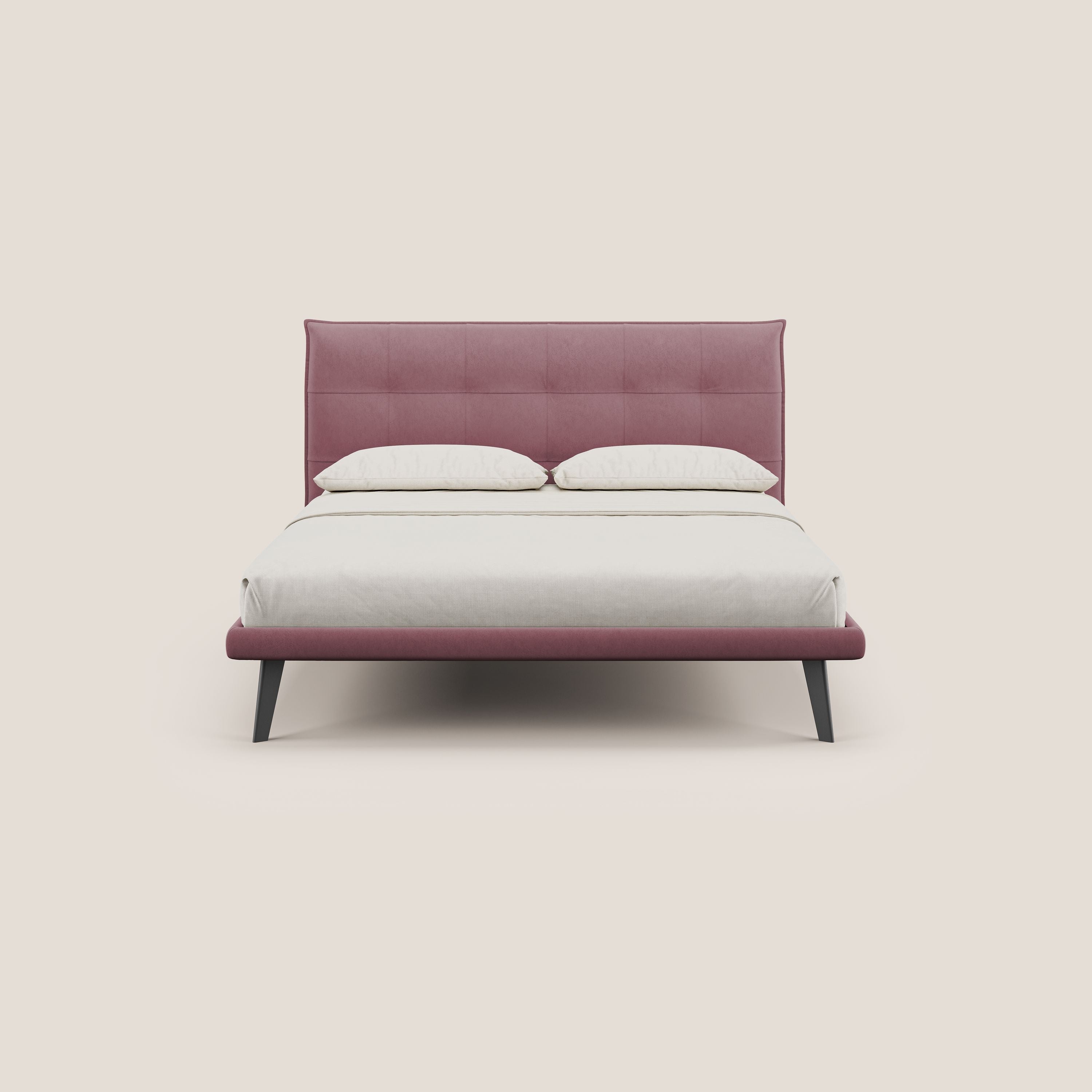 Brigitte letto con testata trapuntata piedi alti in mogano e tessuto impermeabile T09 salmone - divani.store