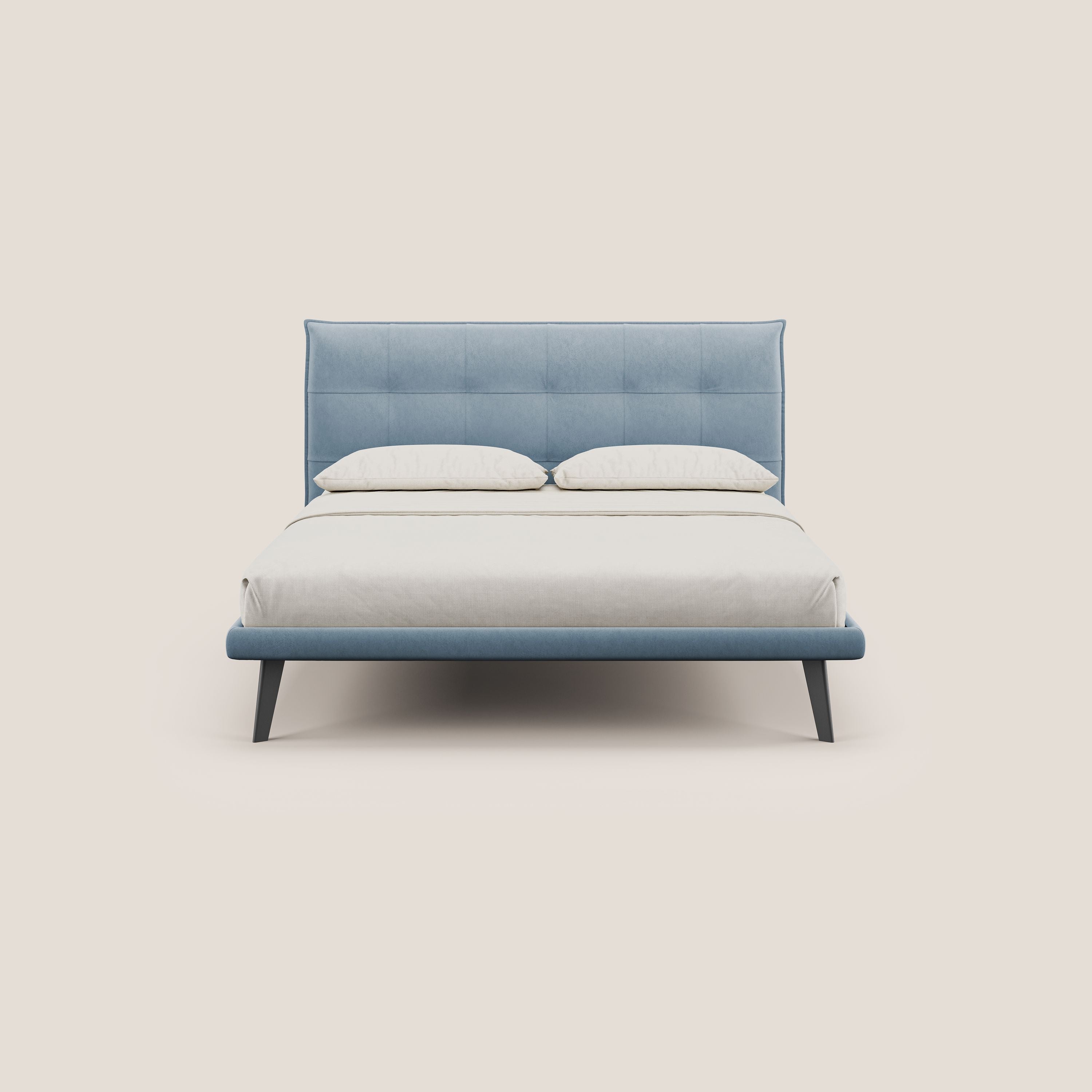 Brigitte letto con testata trapuntata piedi alti in mogano e tessuto impermeabile T09 carta da zucchero - divani.store