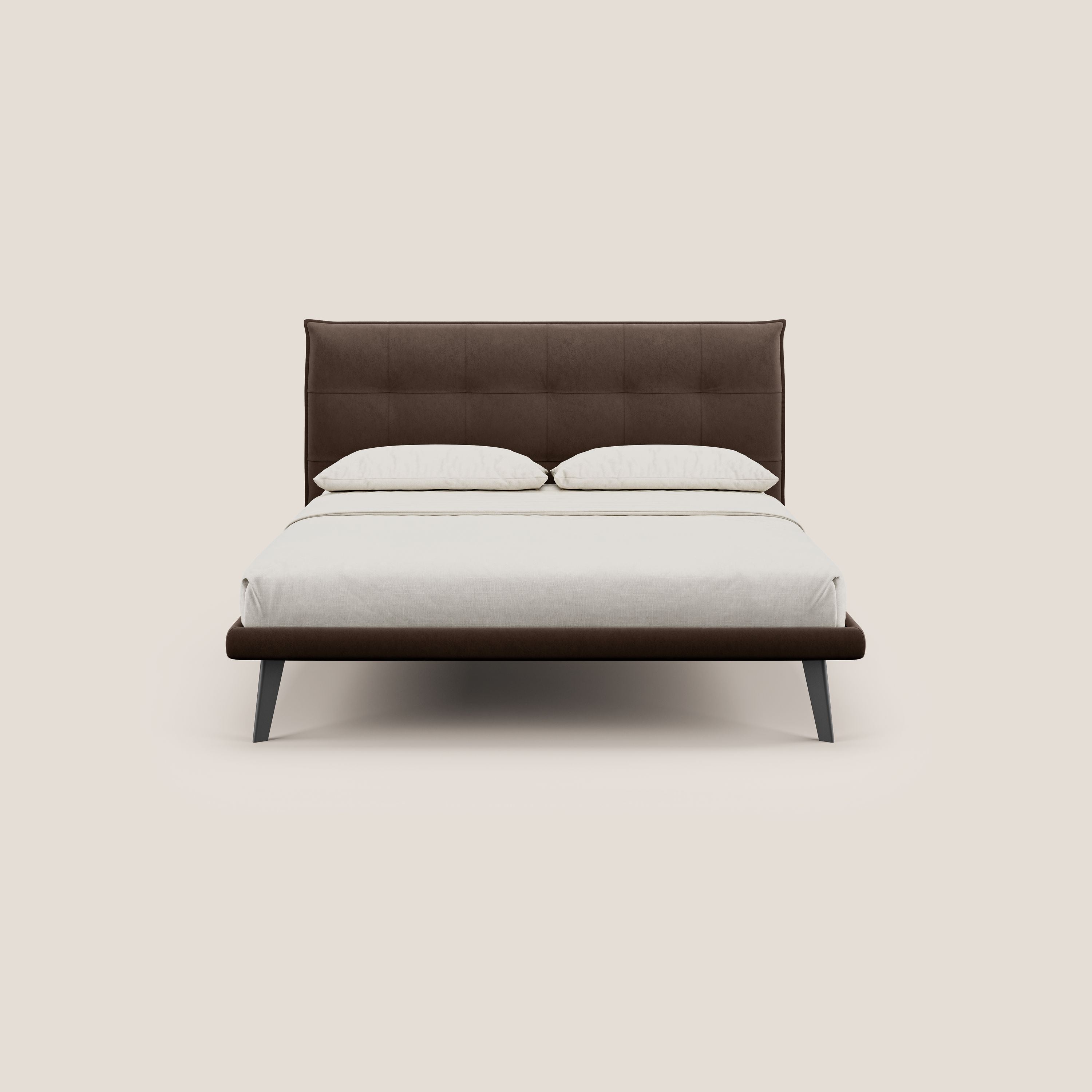 Brigitte letto con testata trapuntata piedi alti in mogano e tessuto impermeabile T09 marrone - divani.store