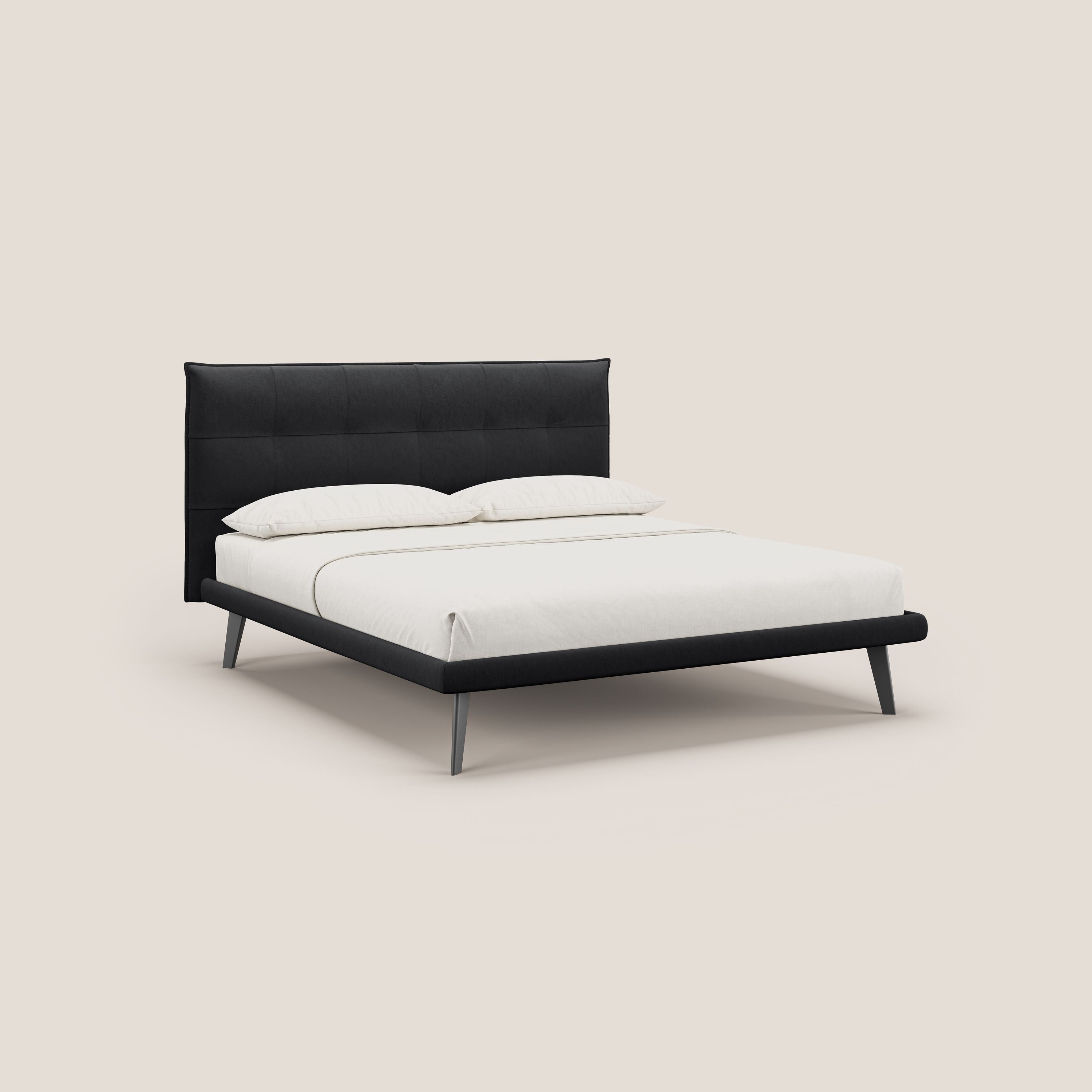 Brigitte letto con testata trapuntata piedi alti in mogano e tessuto impermeabile T09 antracite - divani.store