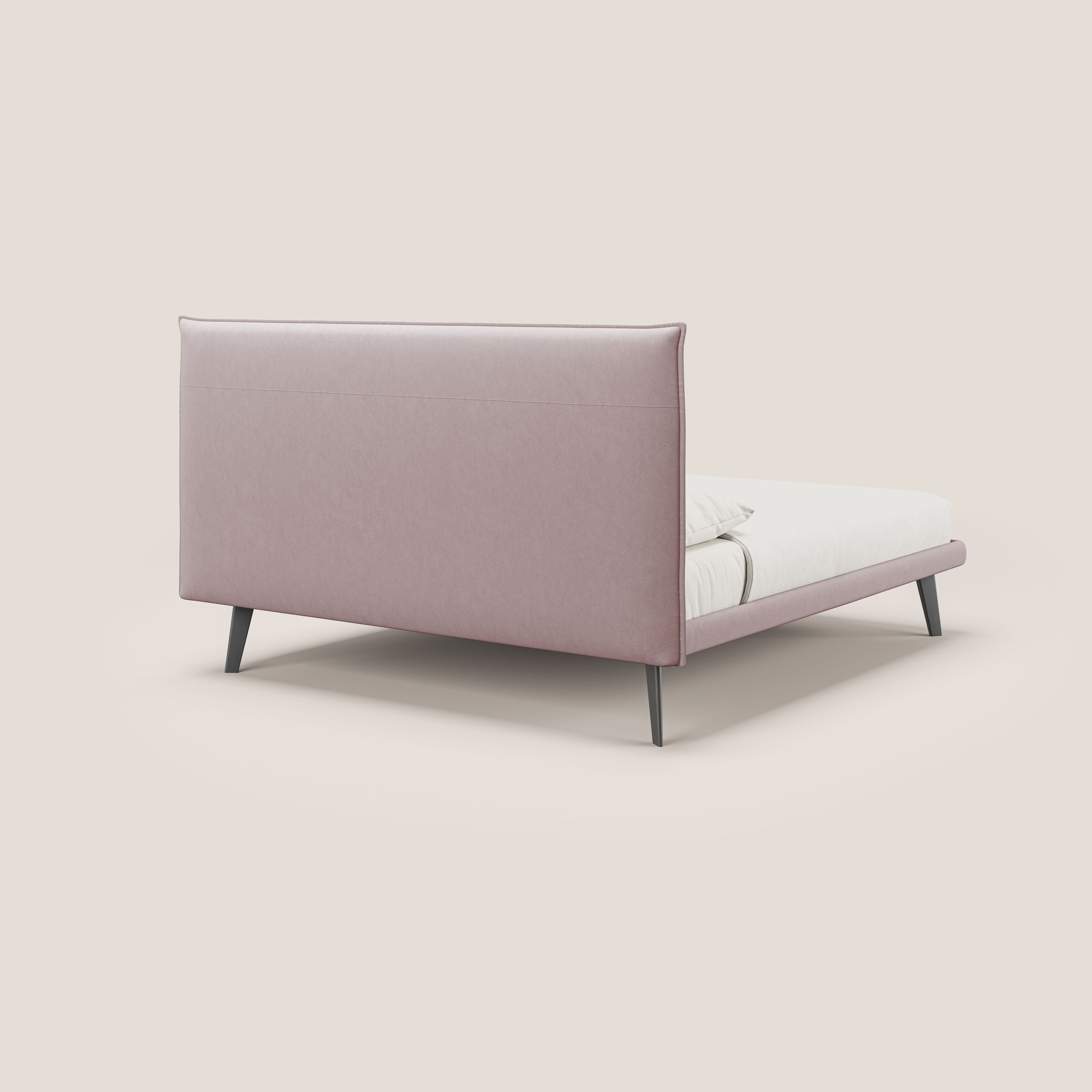 Brigitte letto con testata trapuntata piedi alti in mogano e tessuto impermeabile T09 rosa - divani.store