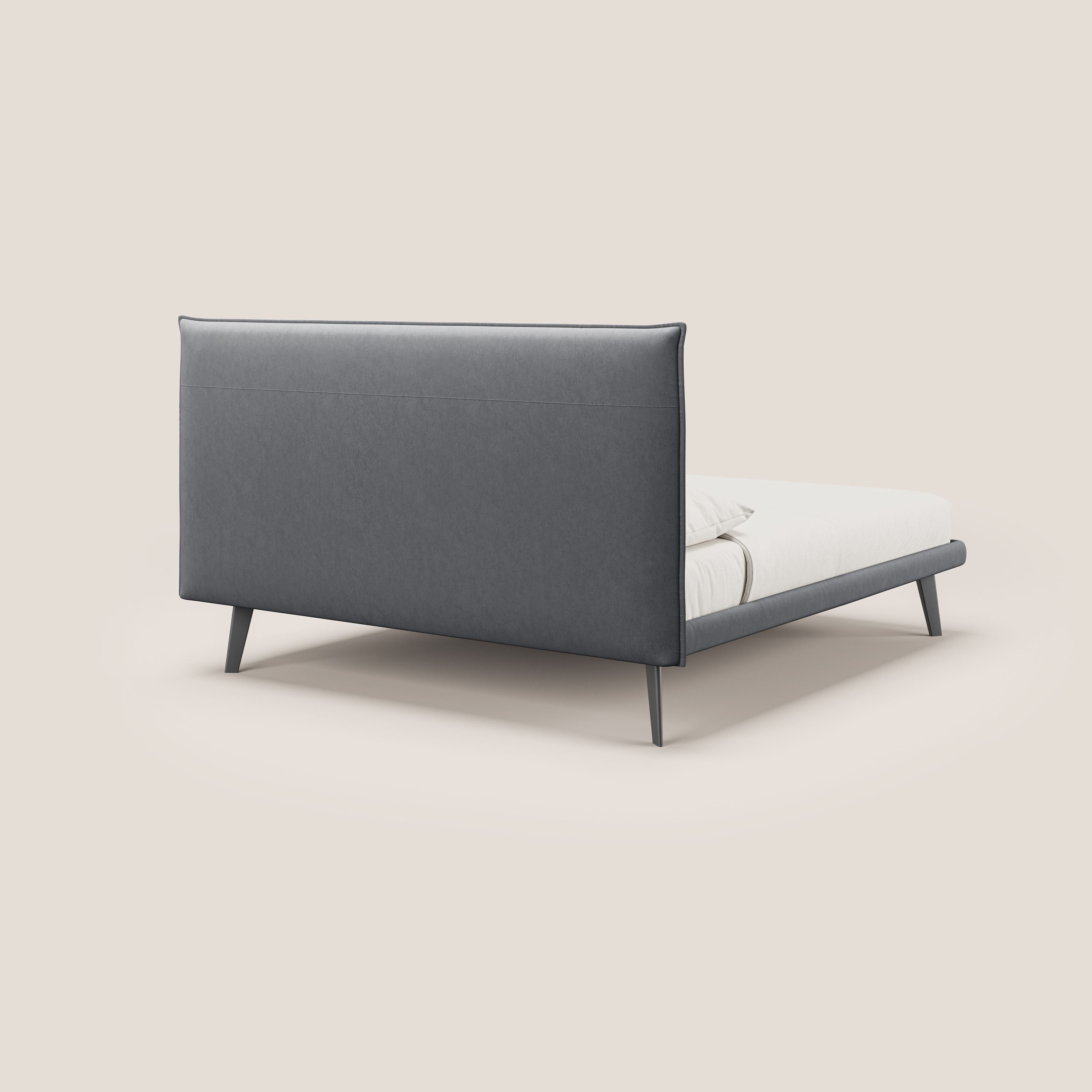 Brigitte letto con testata trapuntata piedi alti in mogano e tessuto impermeabile T09 grigio - divani.store