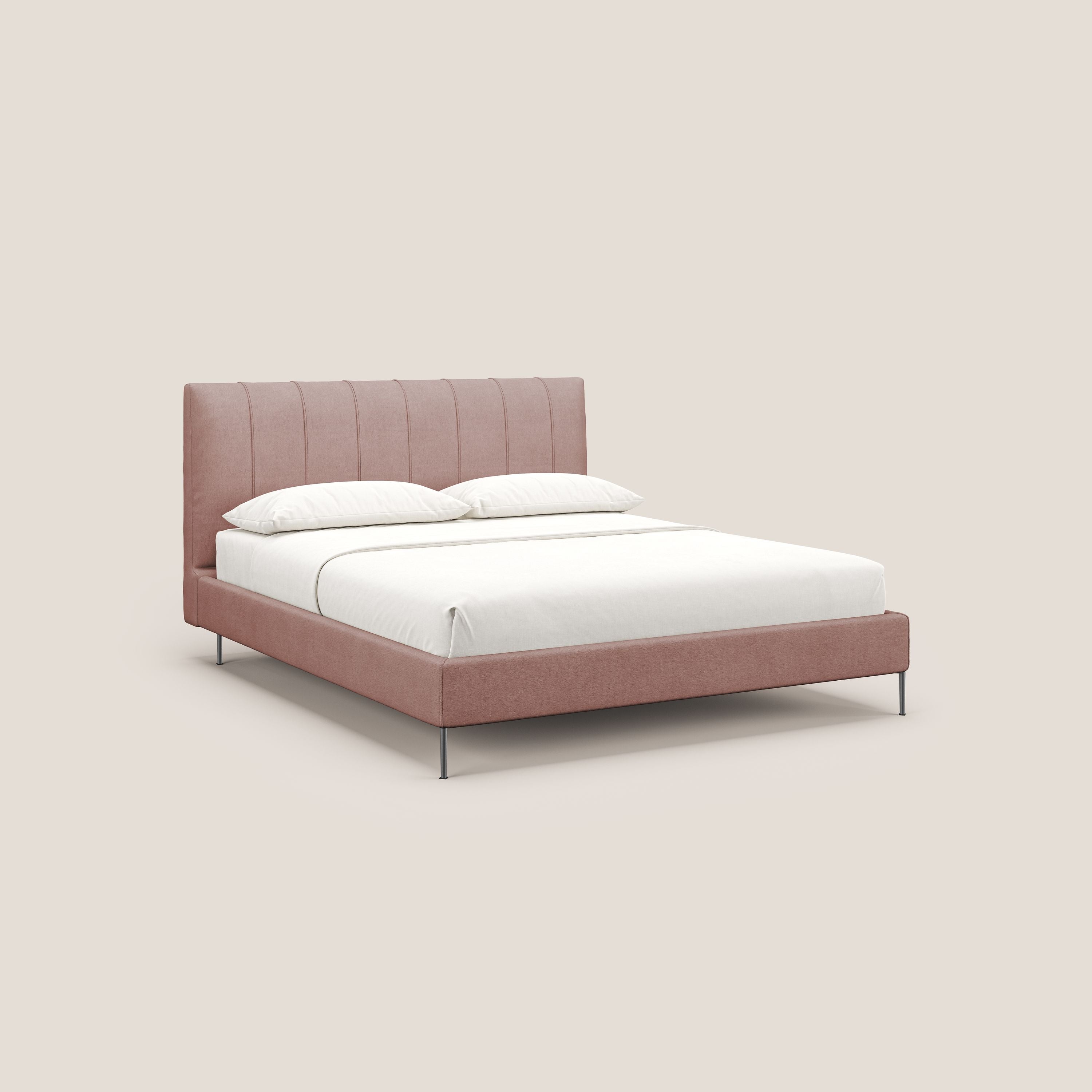 Calliope letto imbottito piedini alti completamente sfoderabile in tessuto smacchiabile T17 rosa - divani.store