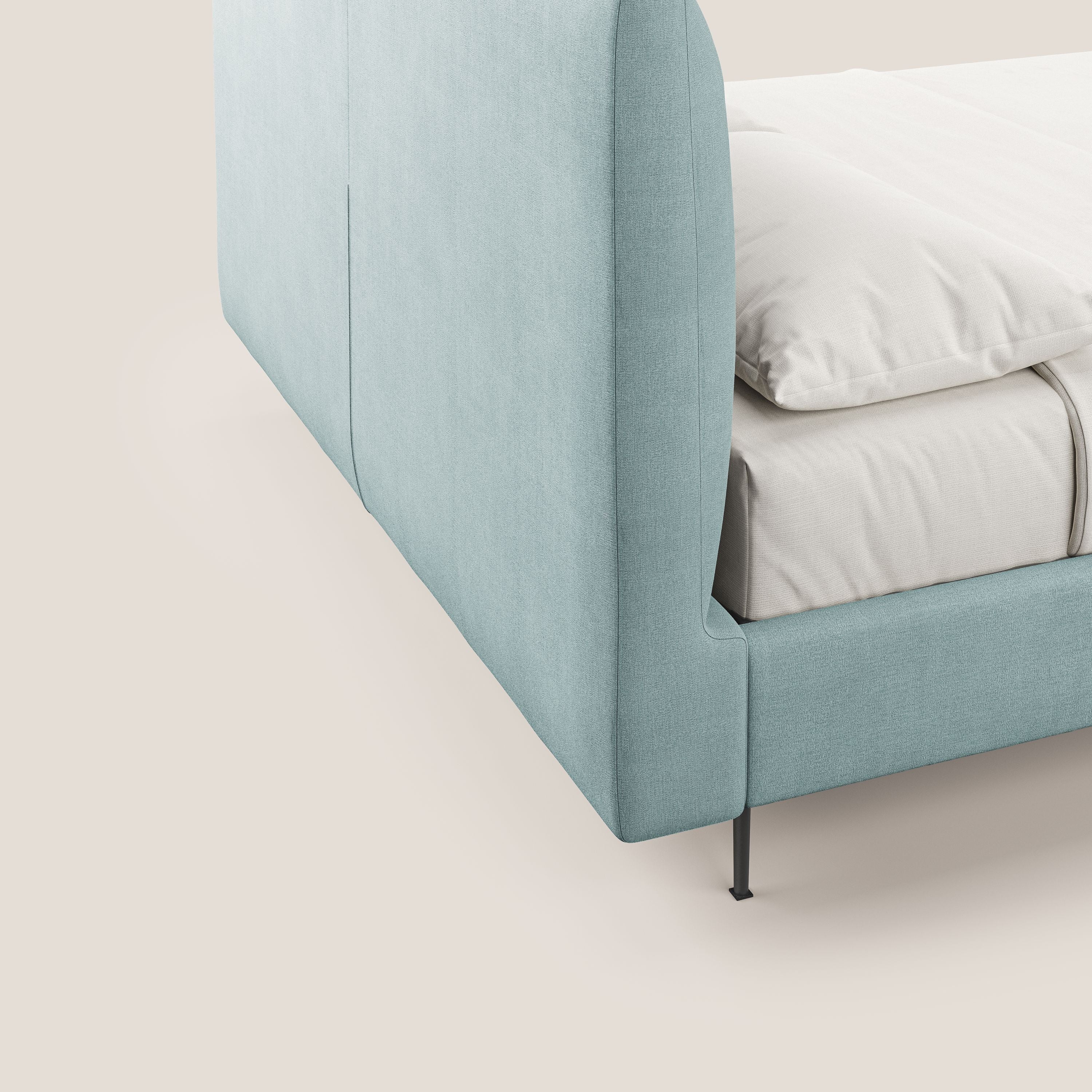 Calliope letto imbottito piedini alti completamente sfoderabile in tessuto smacchiabile T17 verde acqua - divani.store