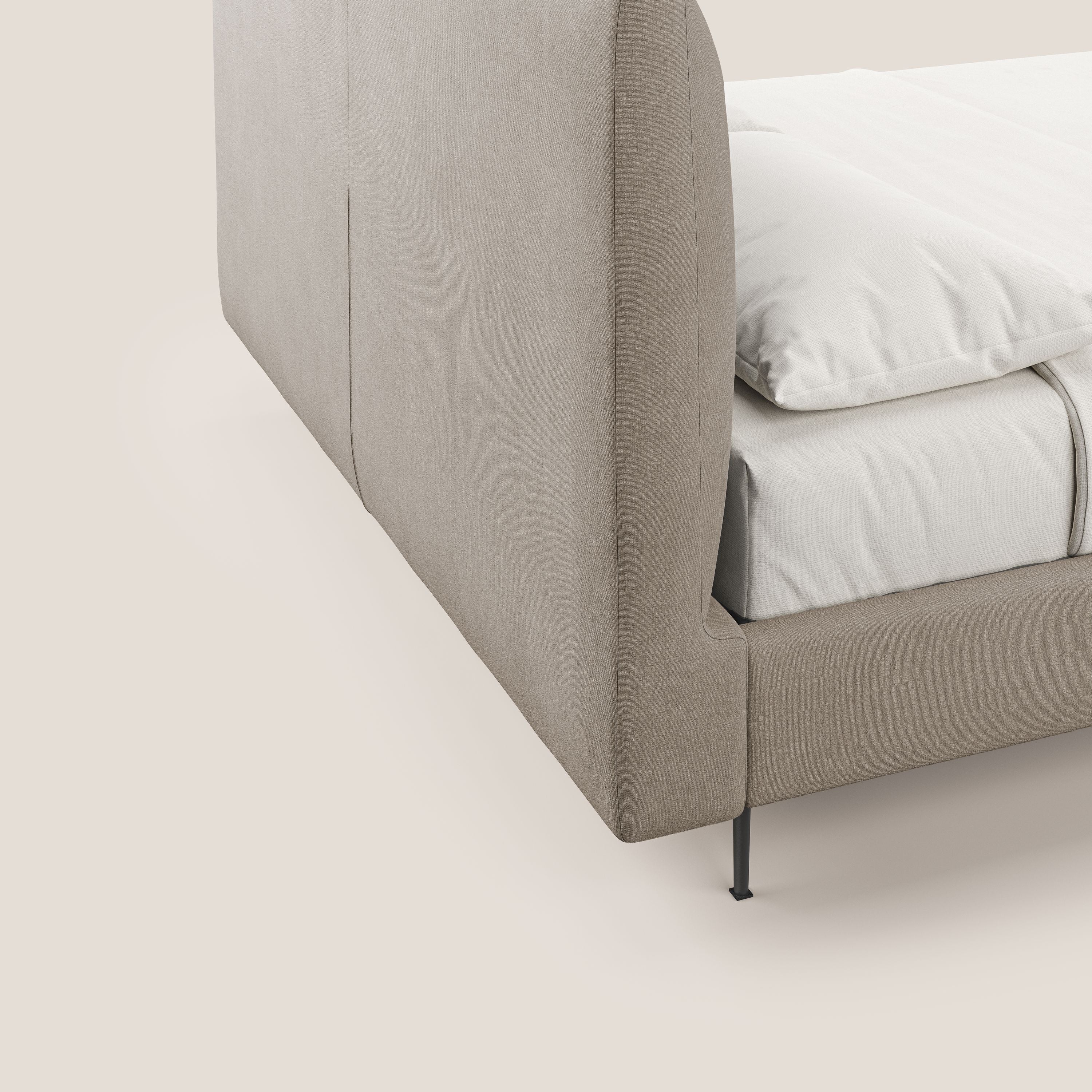 Calliope letto imbottito piedini alti completamente sfoderabile in tessuto smacchiabile T17 beige - divani.store