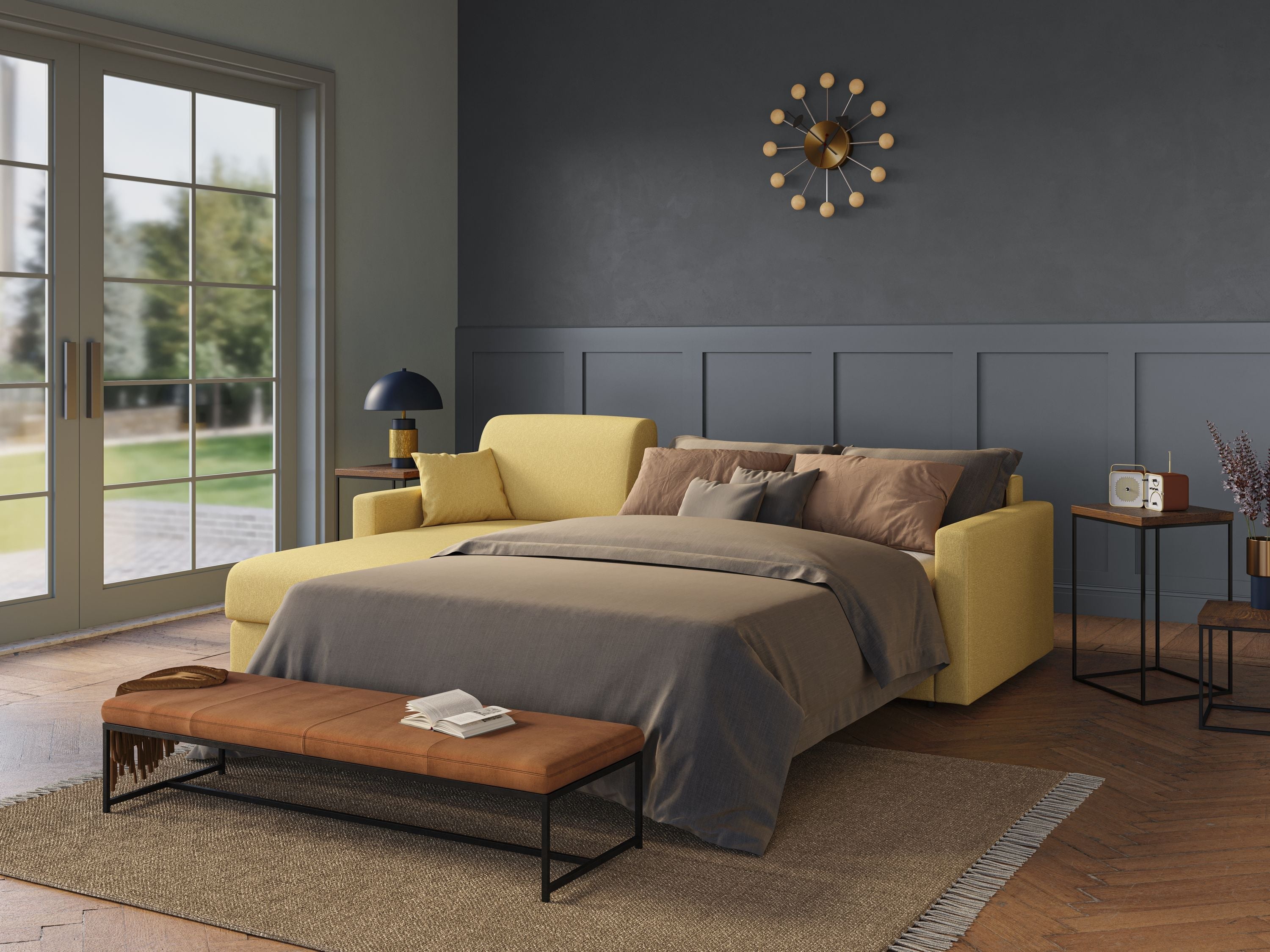 Chris Divano letto angolare 5 posti in tessuto impermeabile T13 marrone - divani.store