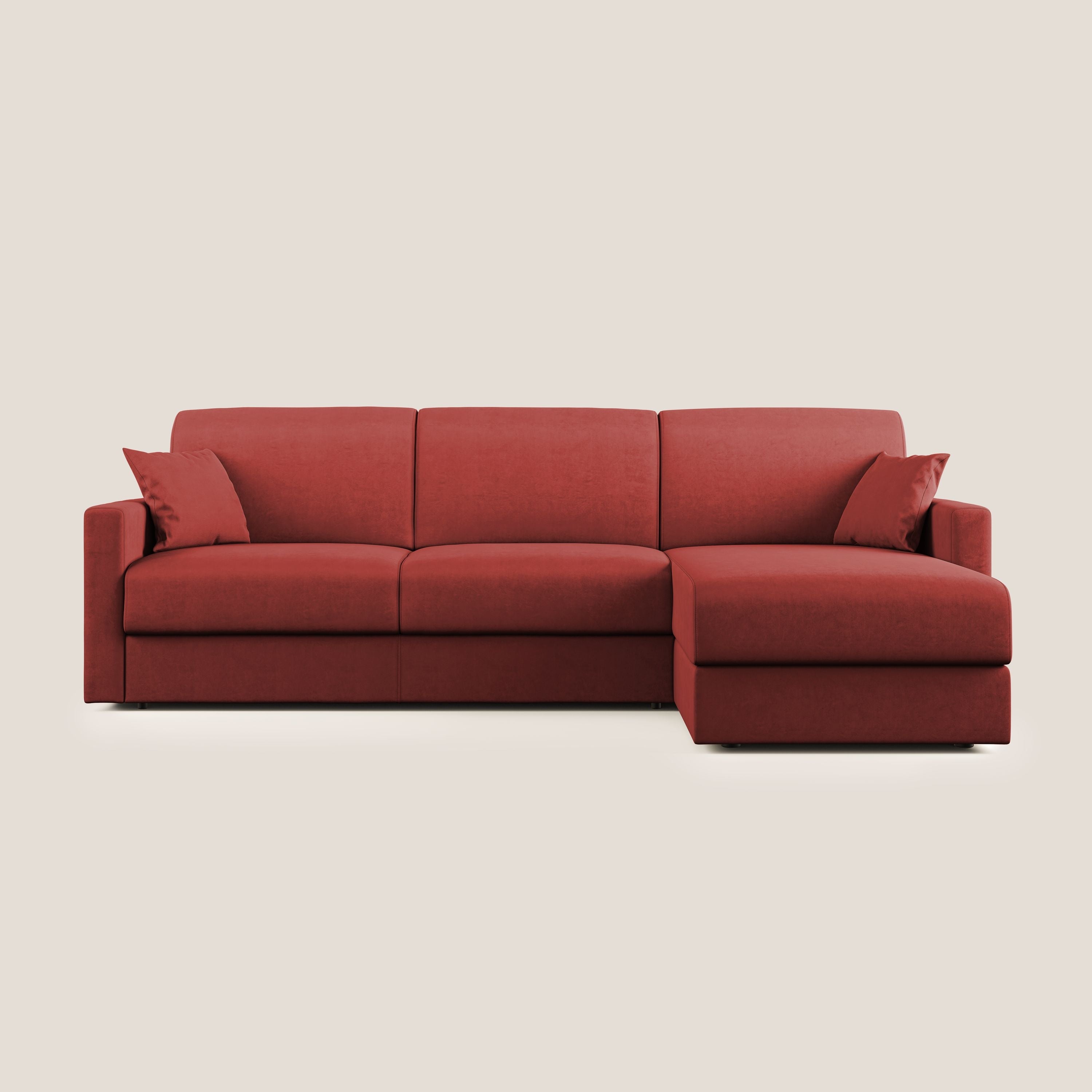 Chris Divano letto angolare con penisola in microfibra smacchiabile T11 rosso - divani.store