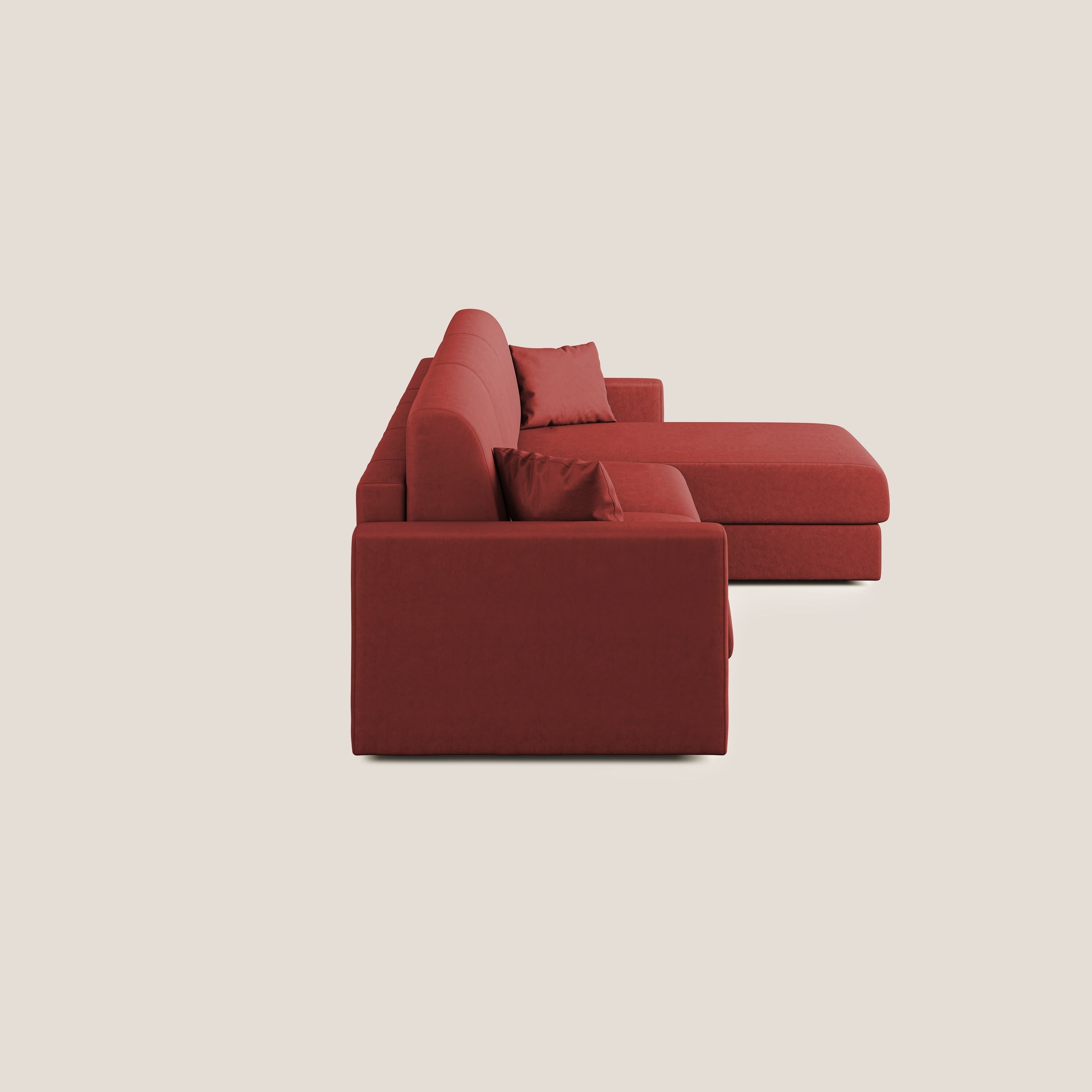 Chris Divano letto angolare con penisola in microfibra smacchiabile T11 rosso - divani.store