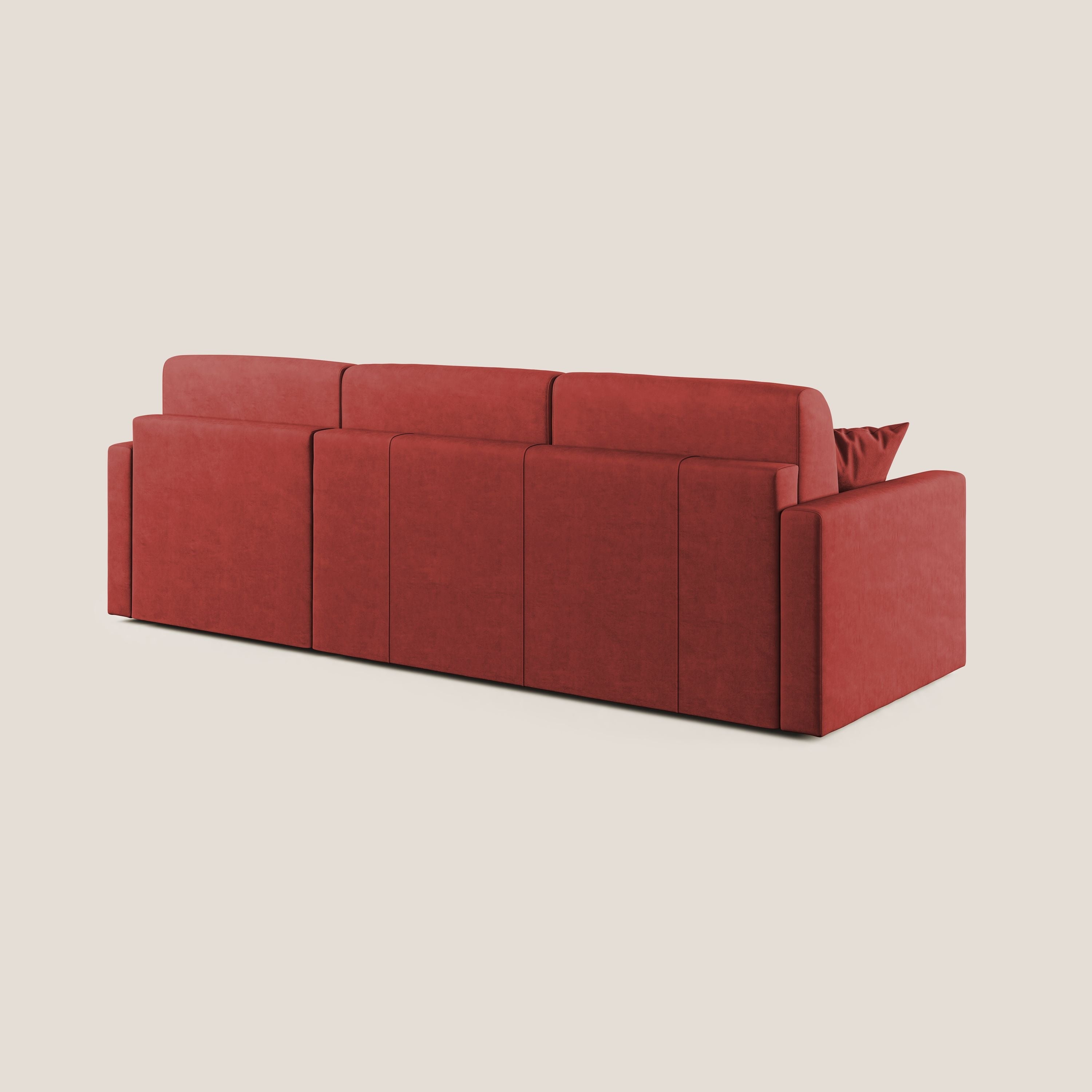 Chris Divano letto angolare con penisola in microfibra smacchiabile T11 rosso - divani.store