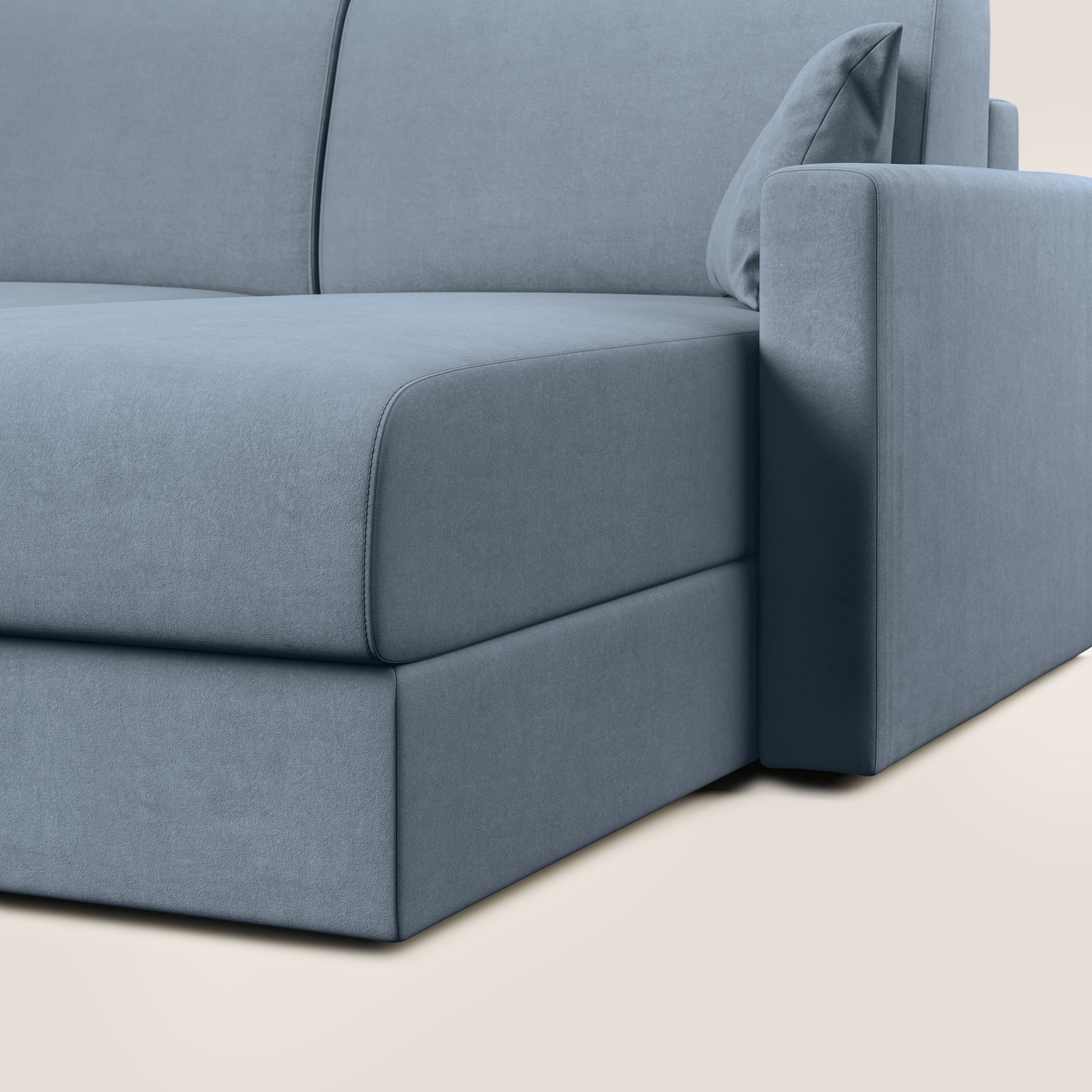 Chris Divano letto angolare con penisola in microfibra smacchiabile T11 carta da zucchero - divani.store