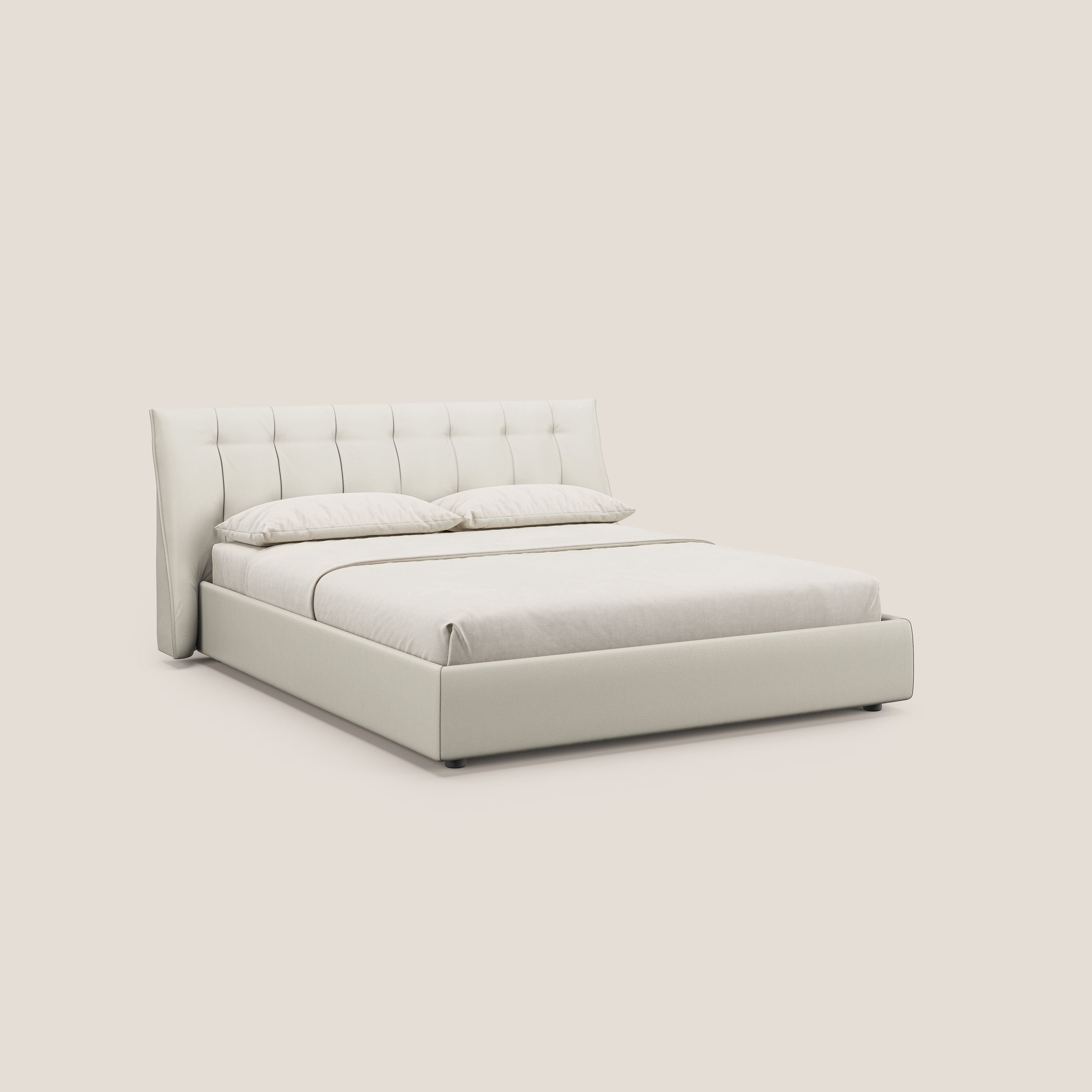 Clizia letto imbottito di design con vano contenitore in ecopelle impermeabile T04 bianco - divani.store